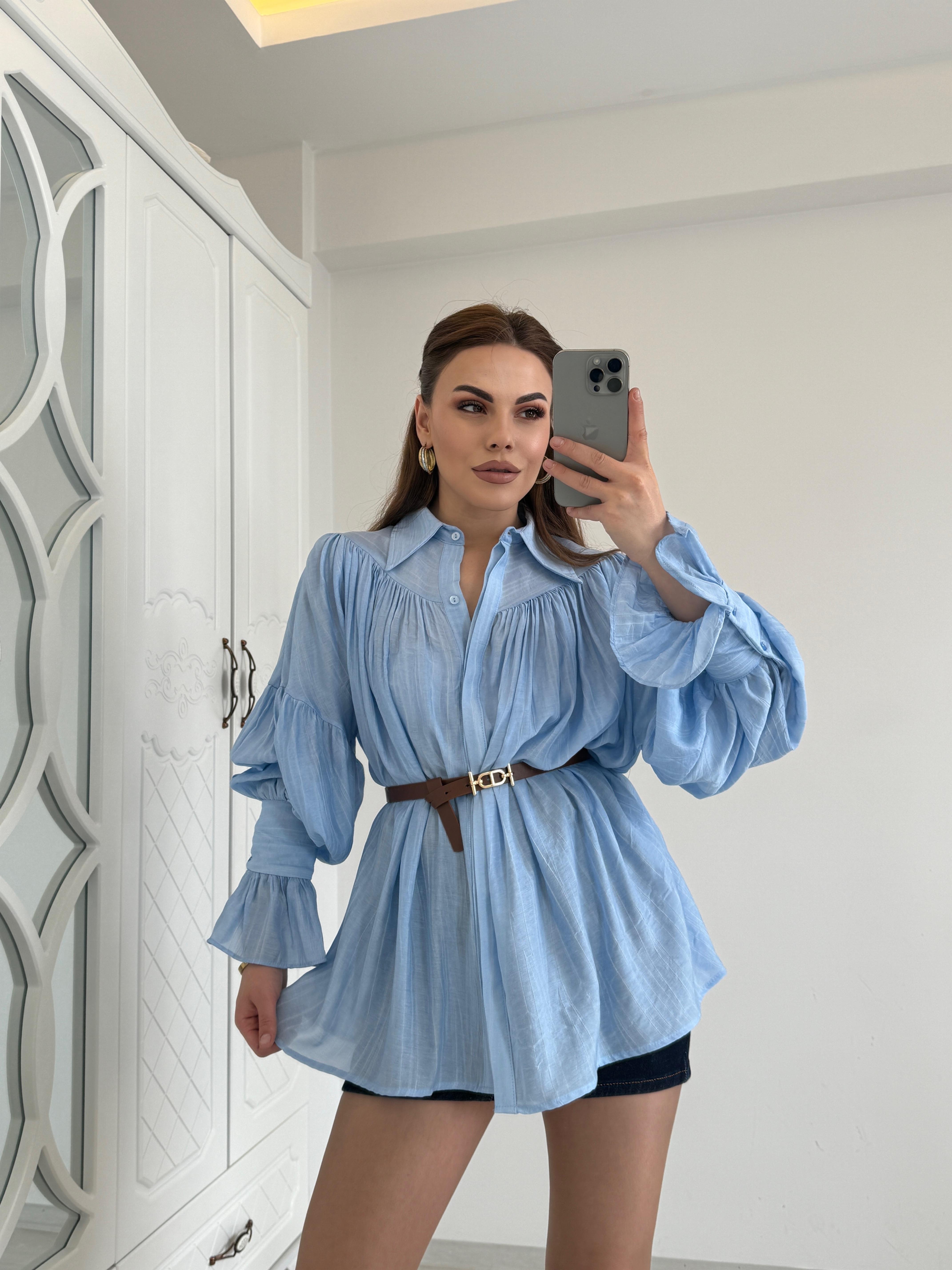 Tasarim Volanli Gömlek Mavi