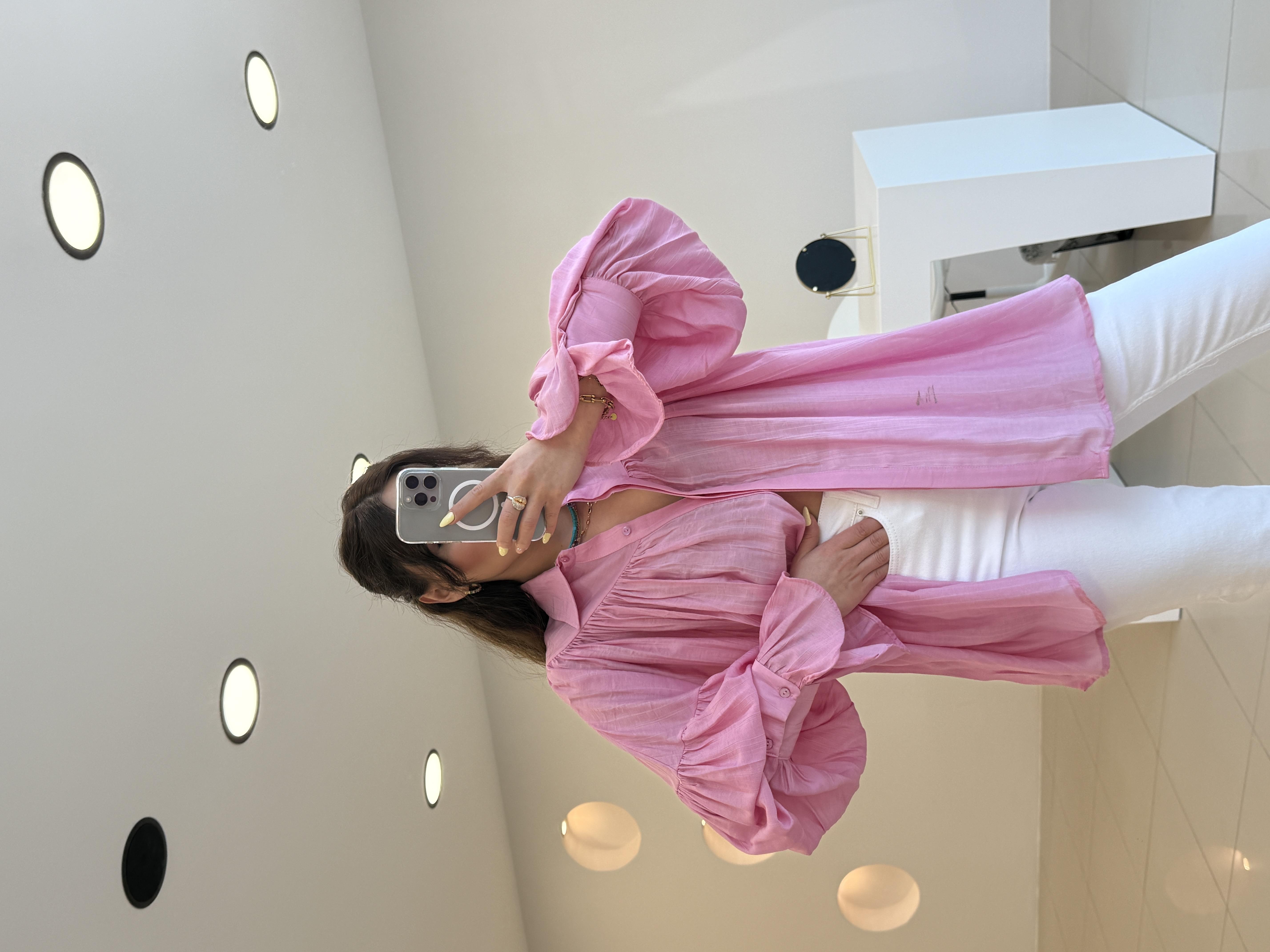 TASARIM VOLANLI GÖMLEK PEMBE