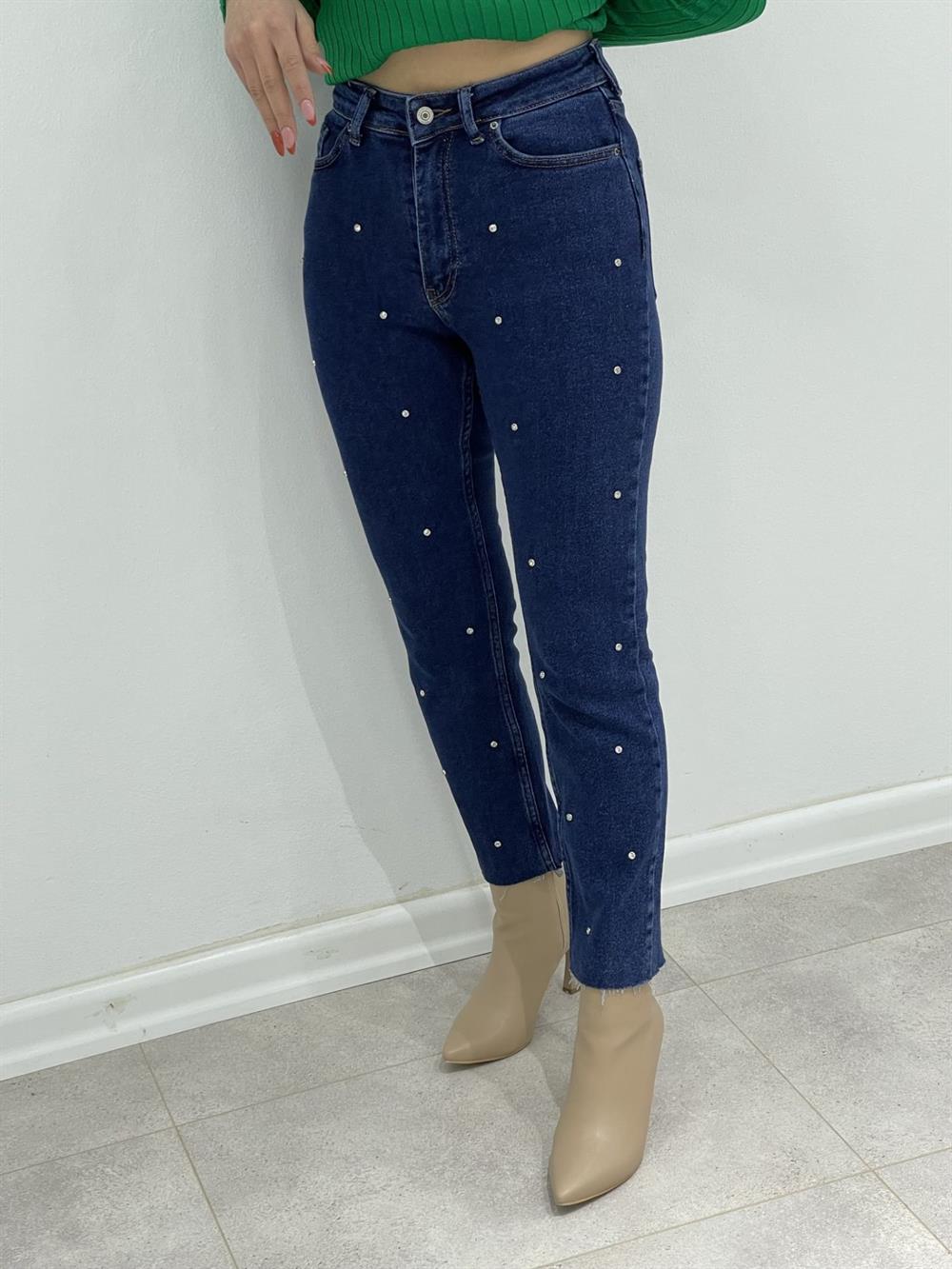 TAŞLI LACİVERT JEAN
