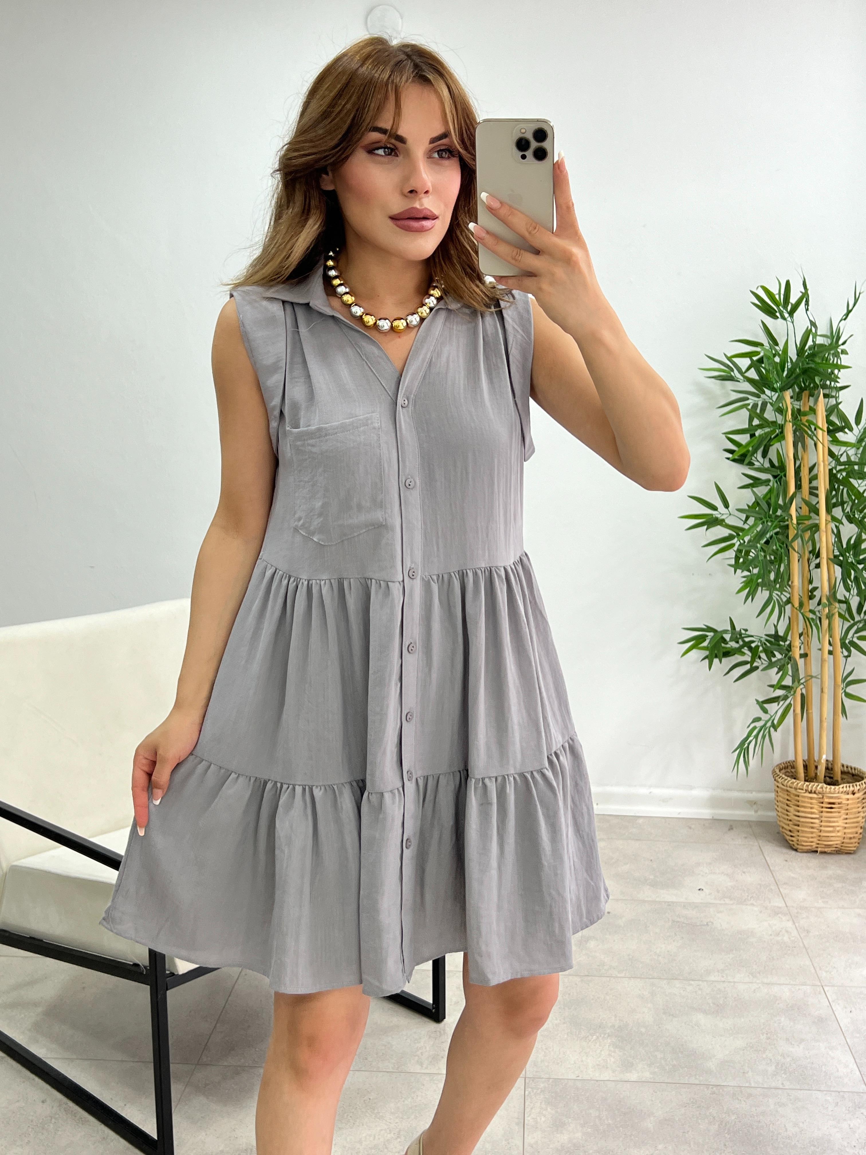 TENSEL GÖMLEK ELBİSE GRİ