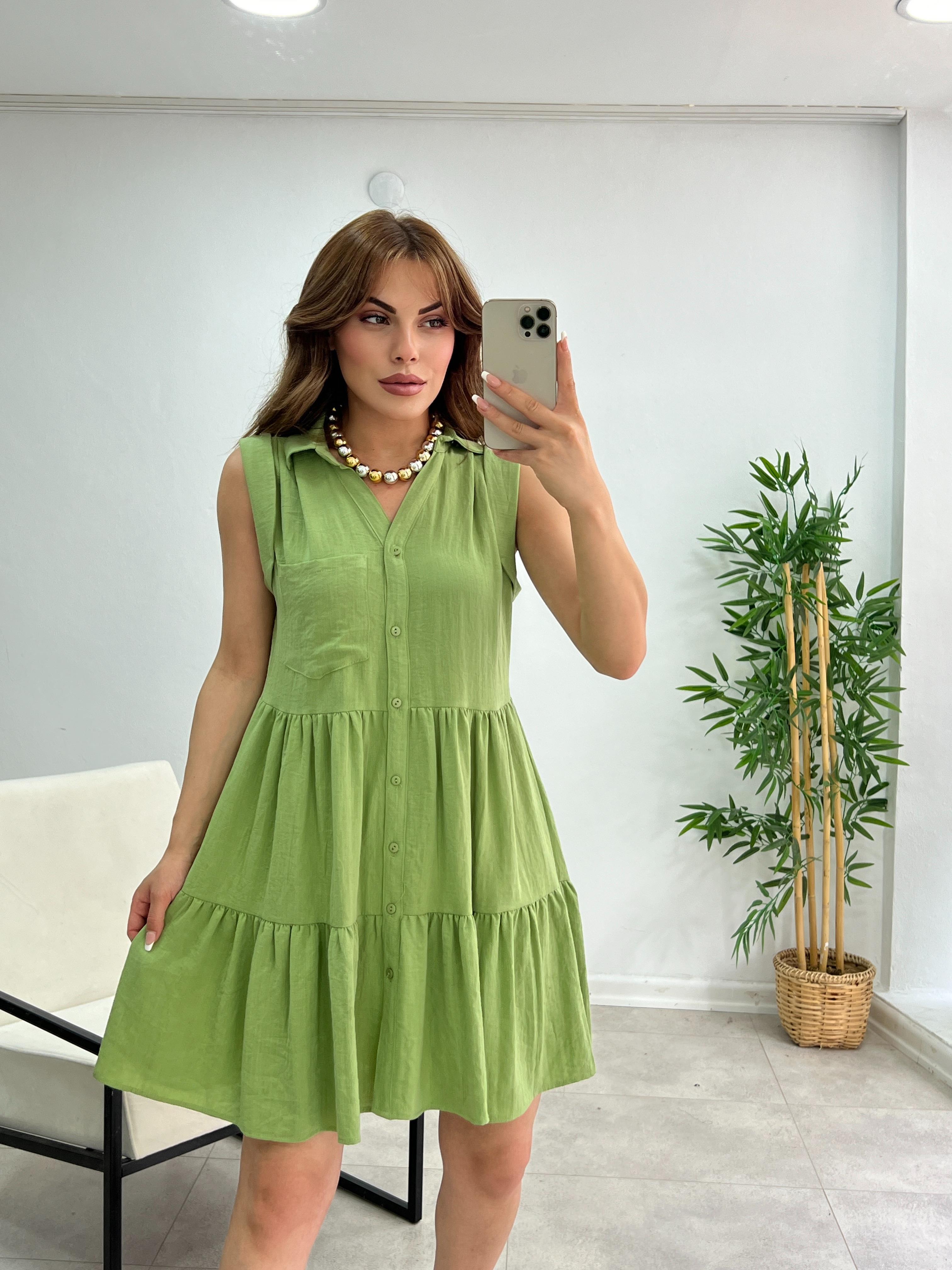 TENSEL GÖMLEK ELBİSE YEŞİL 