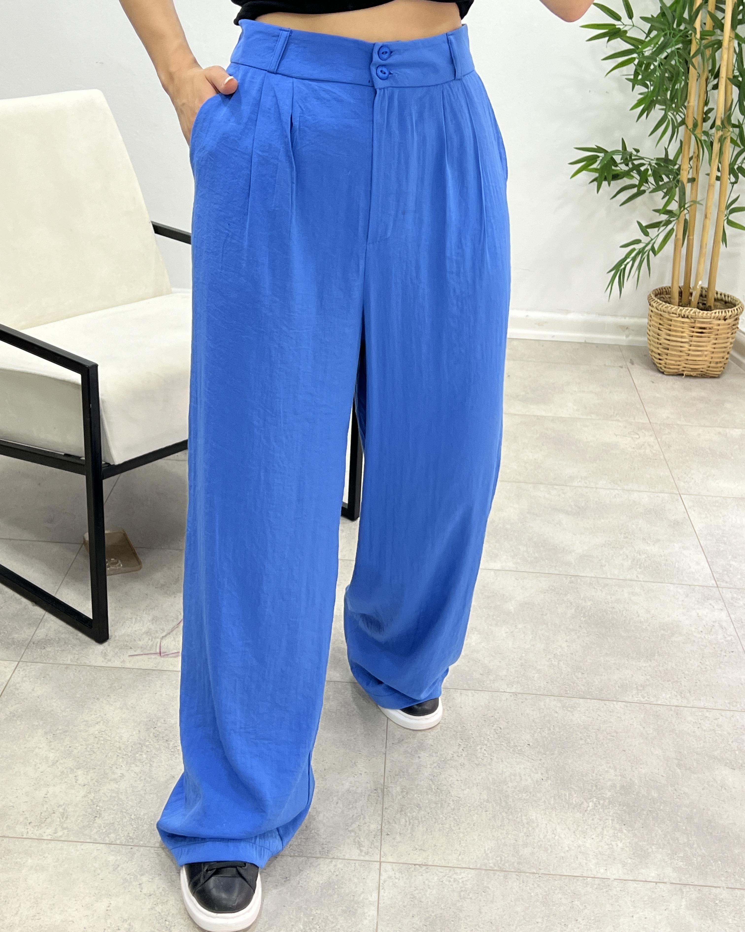 TENSEL KUMAŞ PALAZZO PANTOLON MAVİ