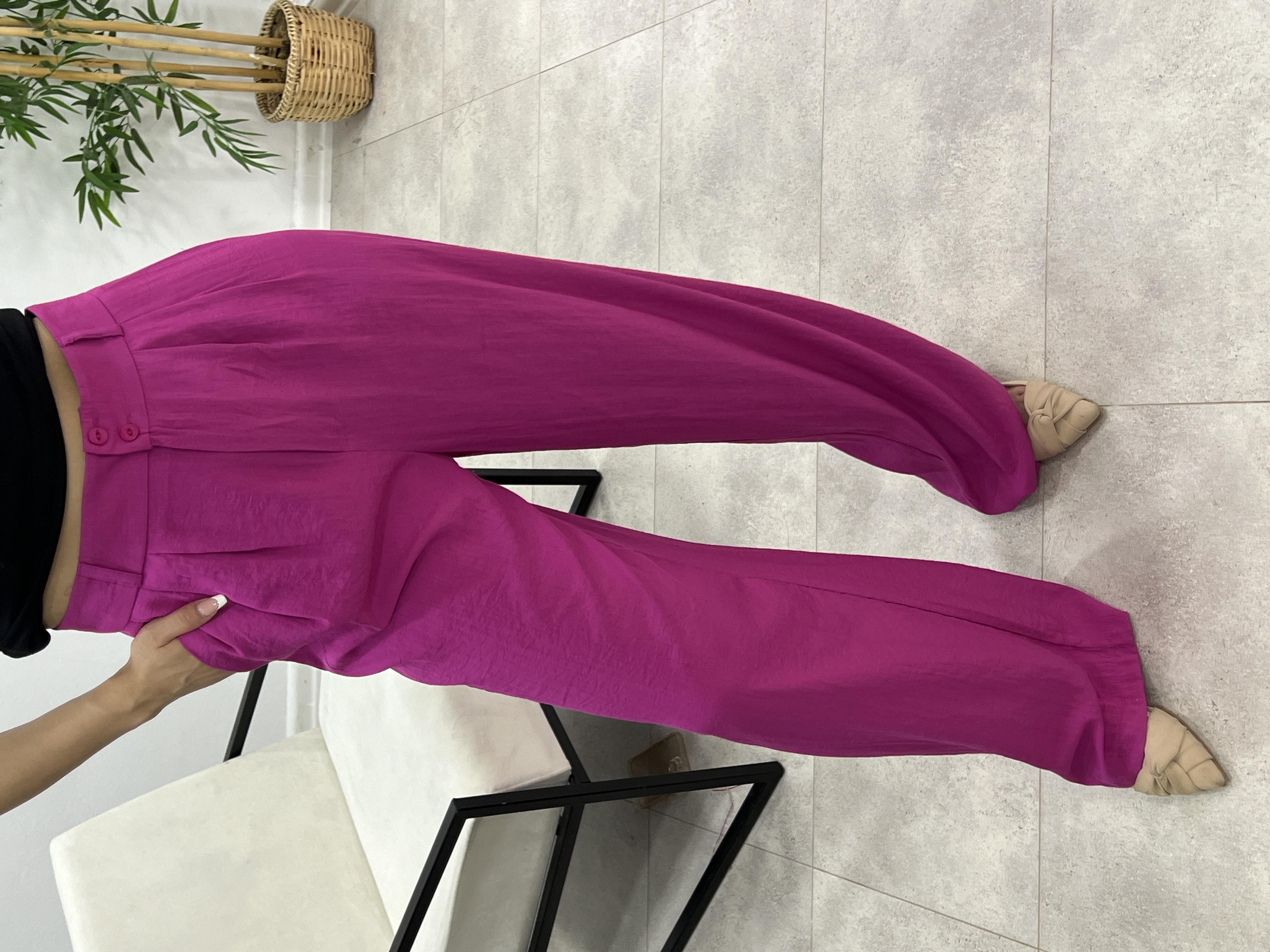TENSEL KUMAŞ PALAZZO PANTOLON PEMBE