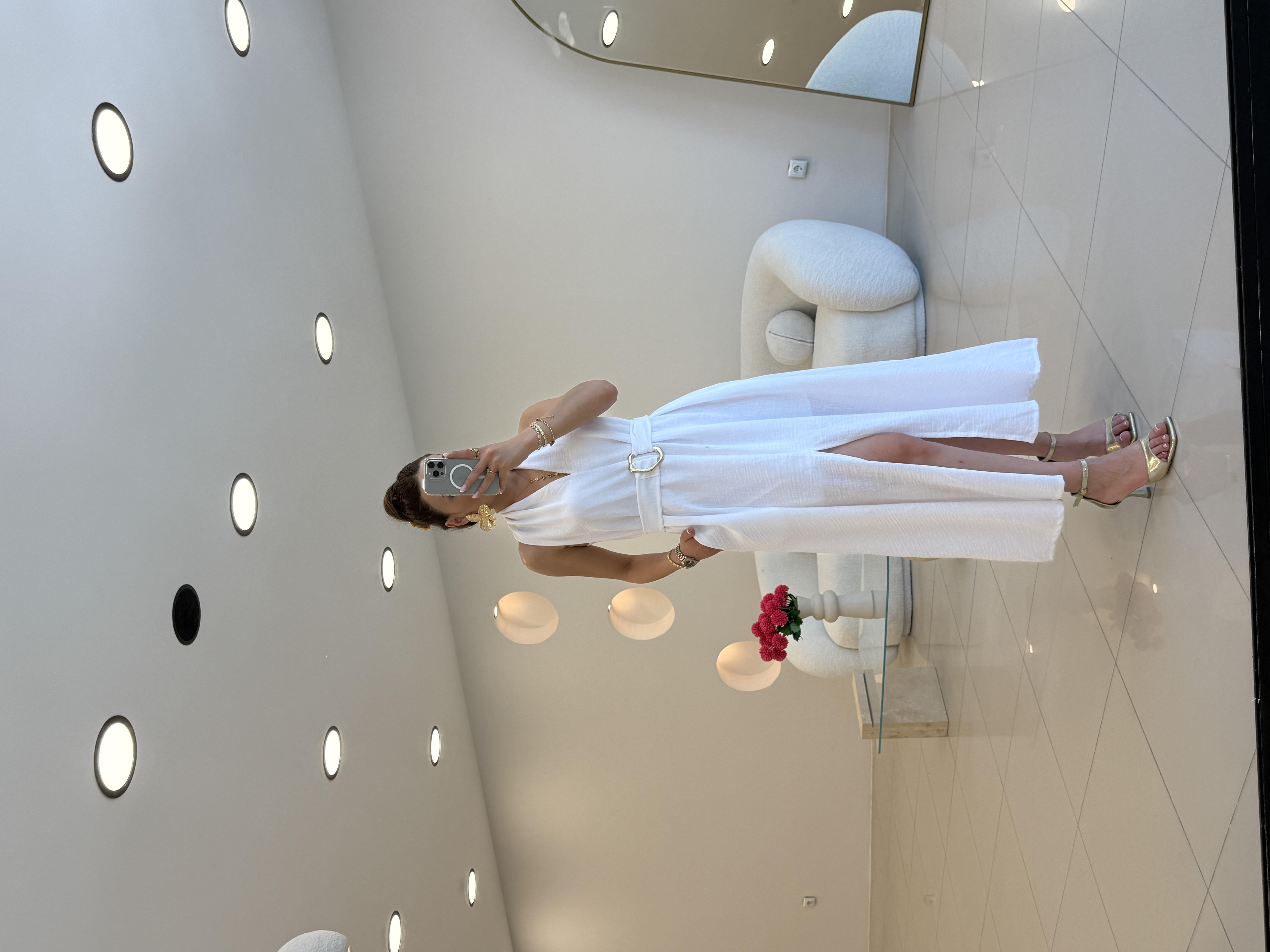 TOKA DETAYLI ELBİSE BEYAZ