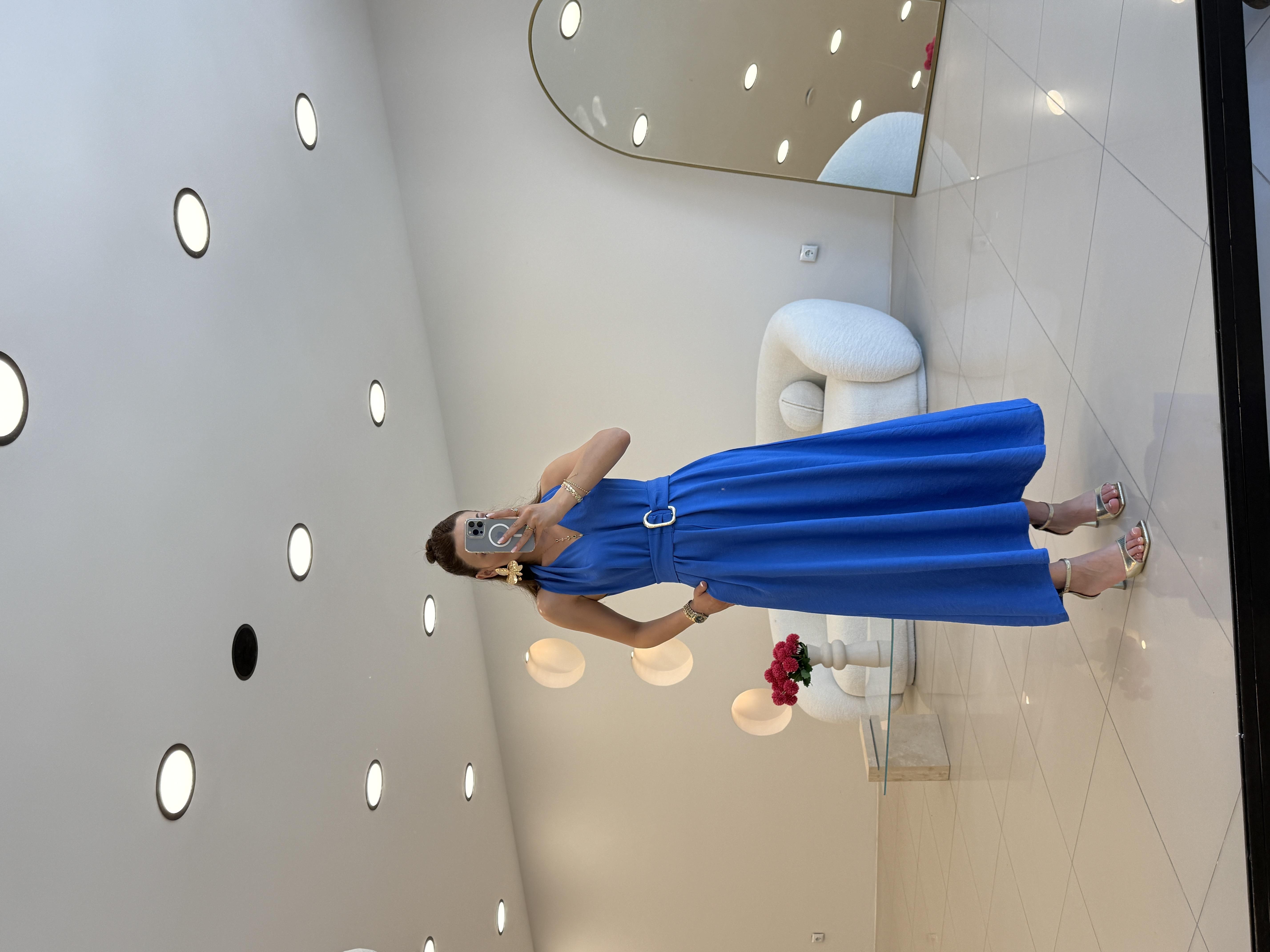 TOKA DETAYLI ELBİSE MAVİ