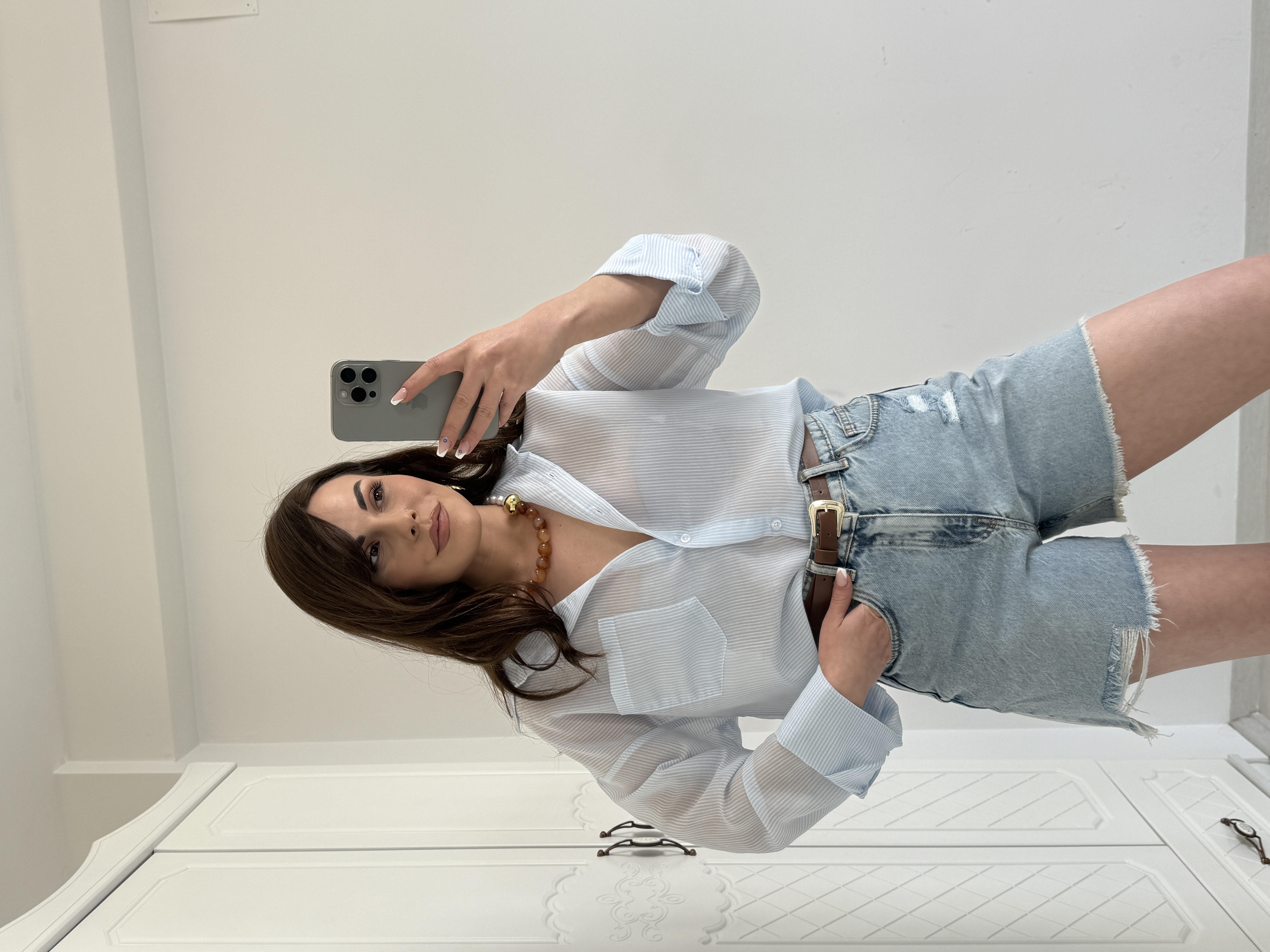 TRANSPARAN ÇİZGİLİ GÖMLEK MAVİ