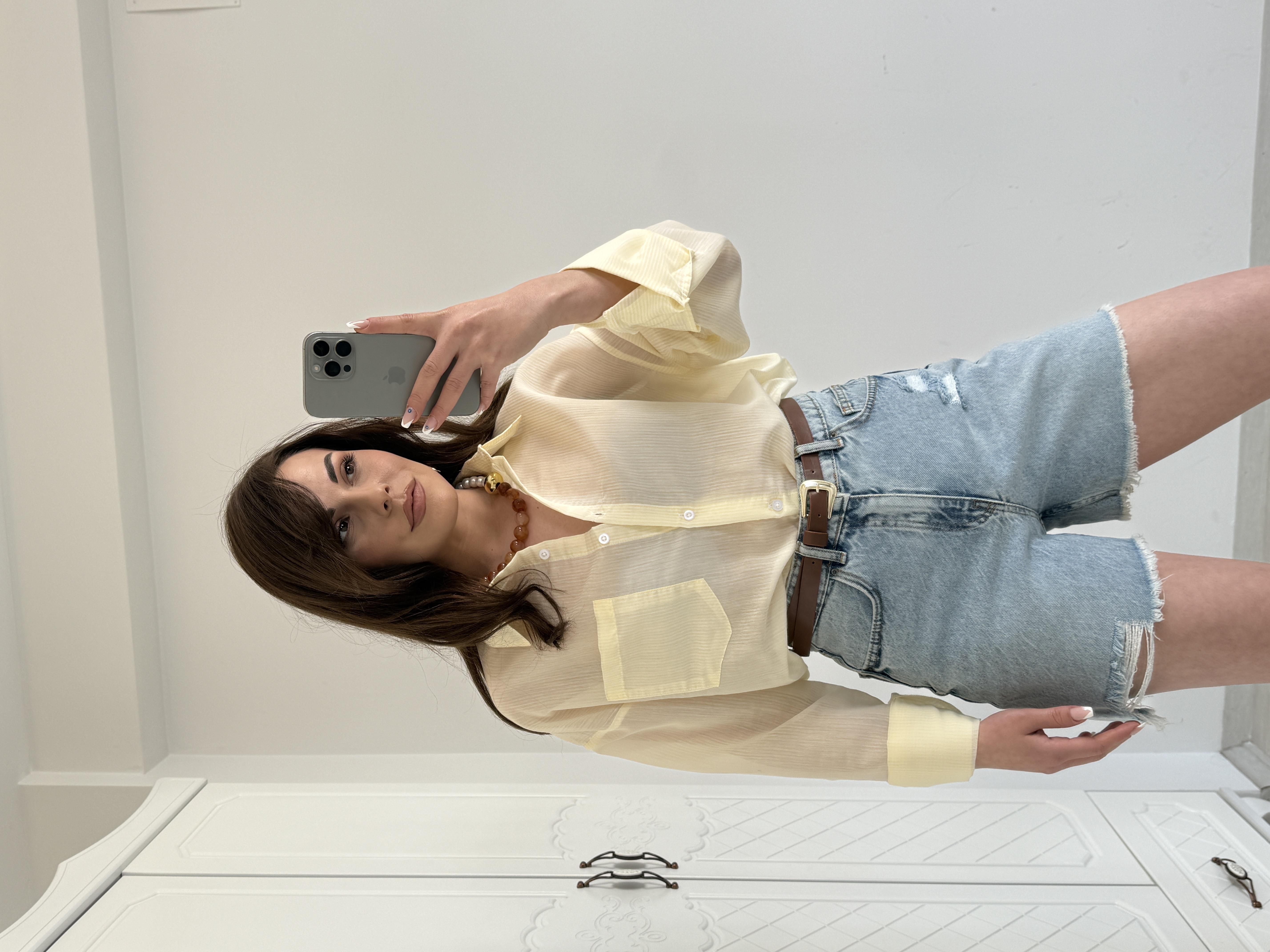 TRANSPARAN ÇİZGİLİ GÖMLEK SARI