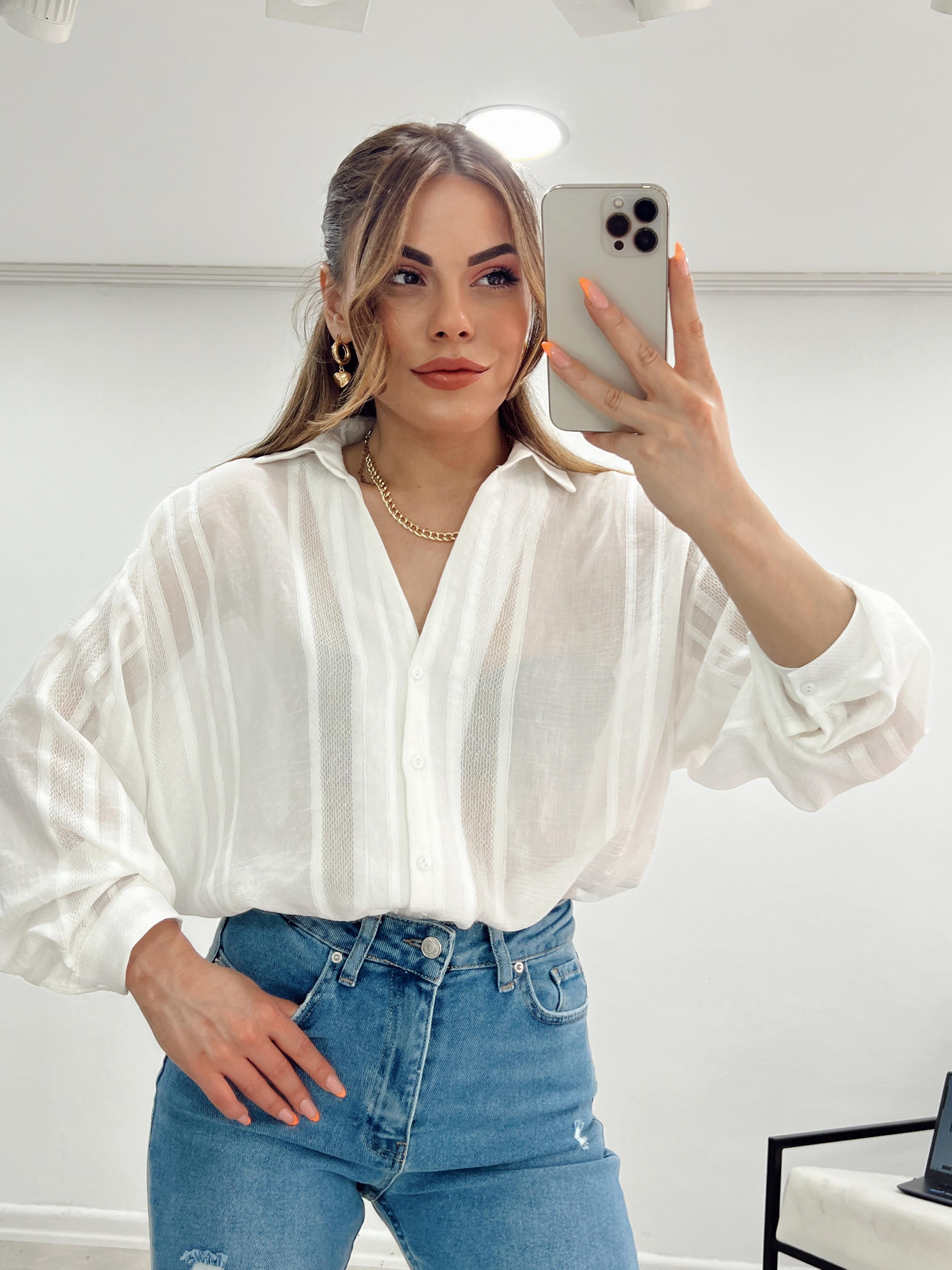 TRANSPARAN V YAKA BEYAZ GÖMLEK