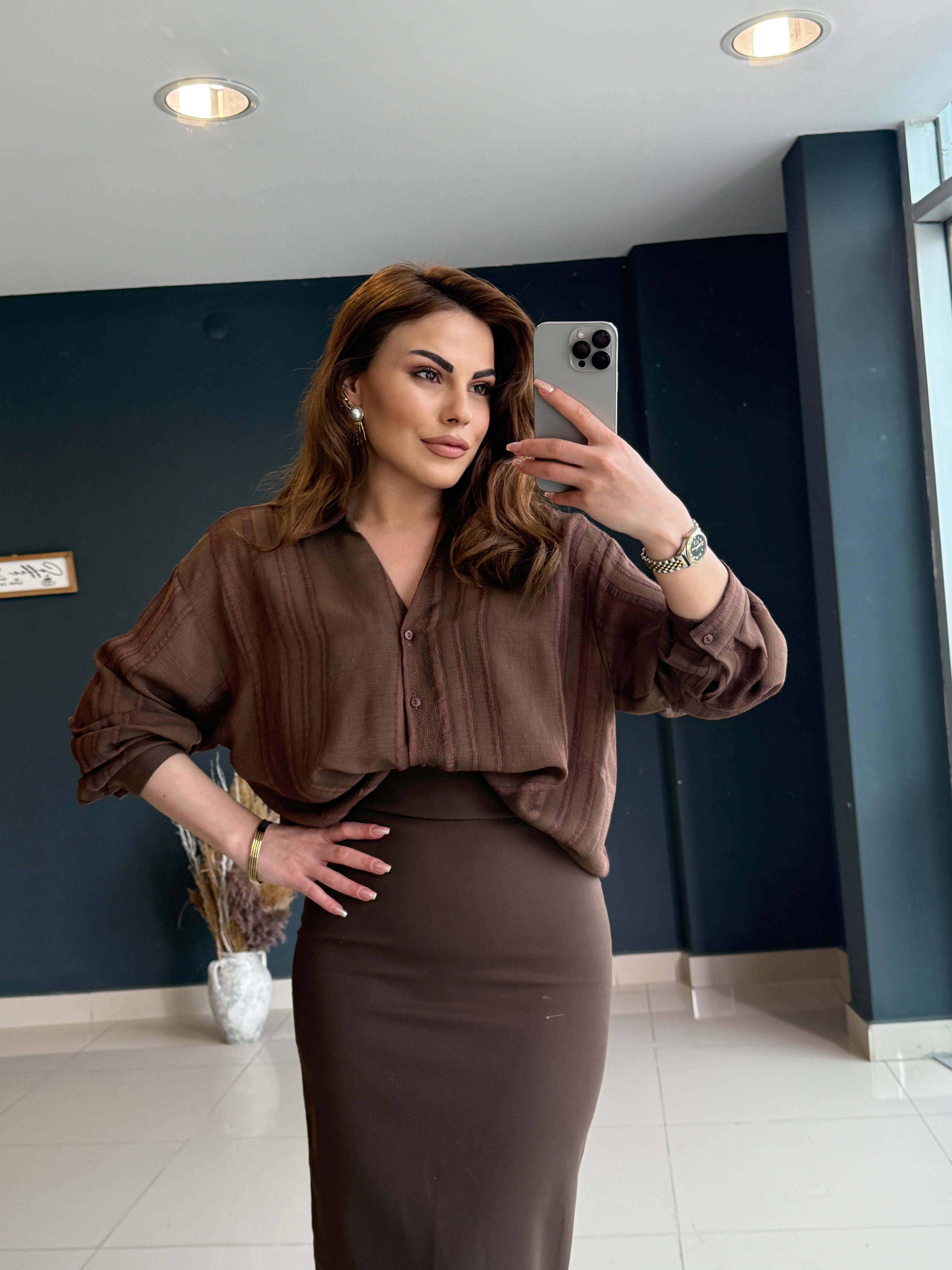 TRANSPARAN V YAKA KAHVE  GÖMLEK