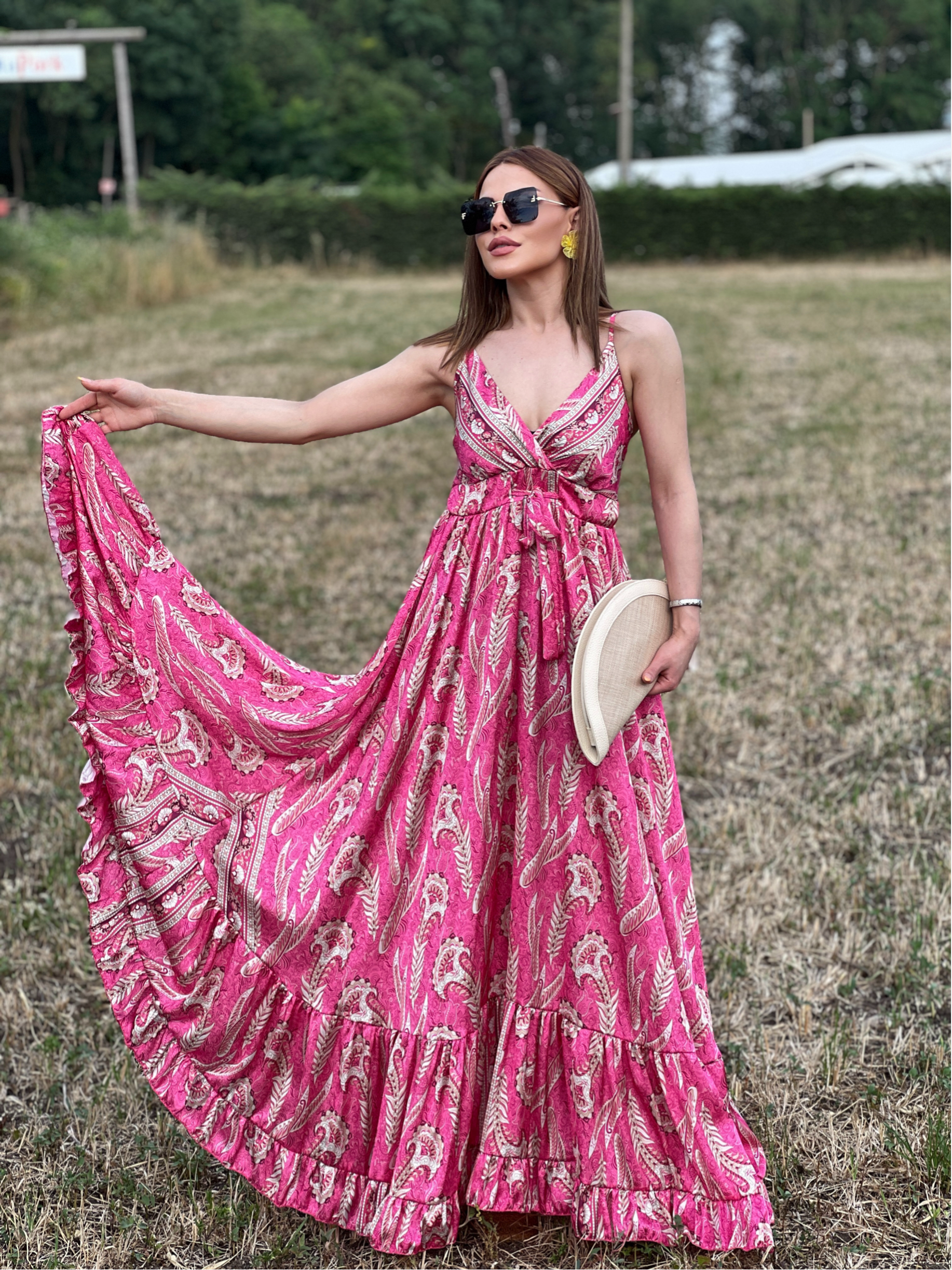 UÇUŞ UÇUŞ PAMUK SATEN ELBİSE PEMBE