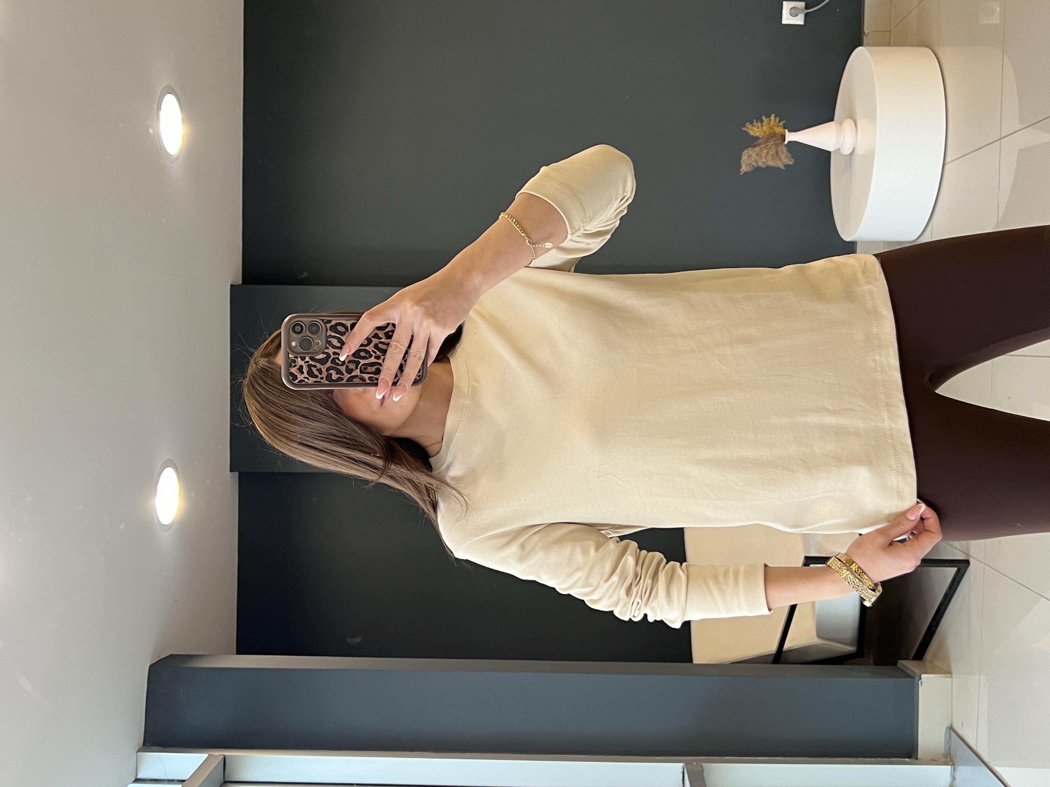 UZUN KOLLU PAMUK BASİC BLUZ BEJ