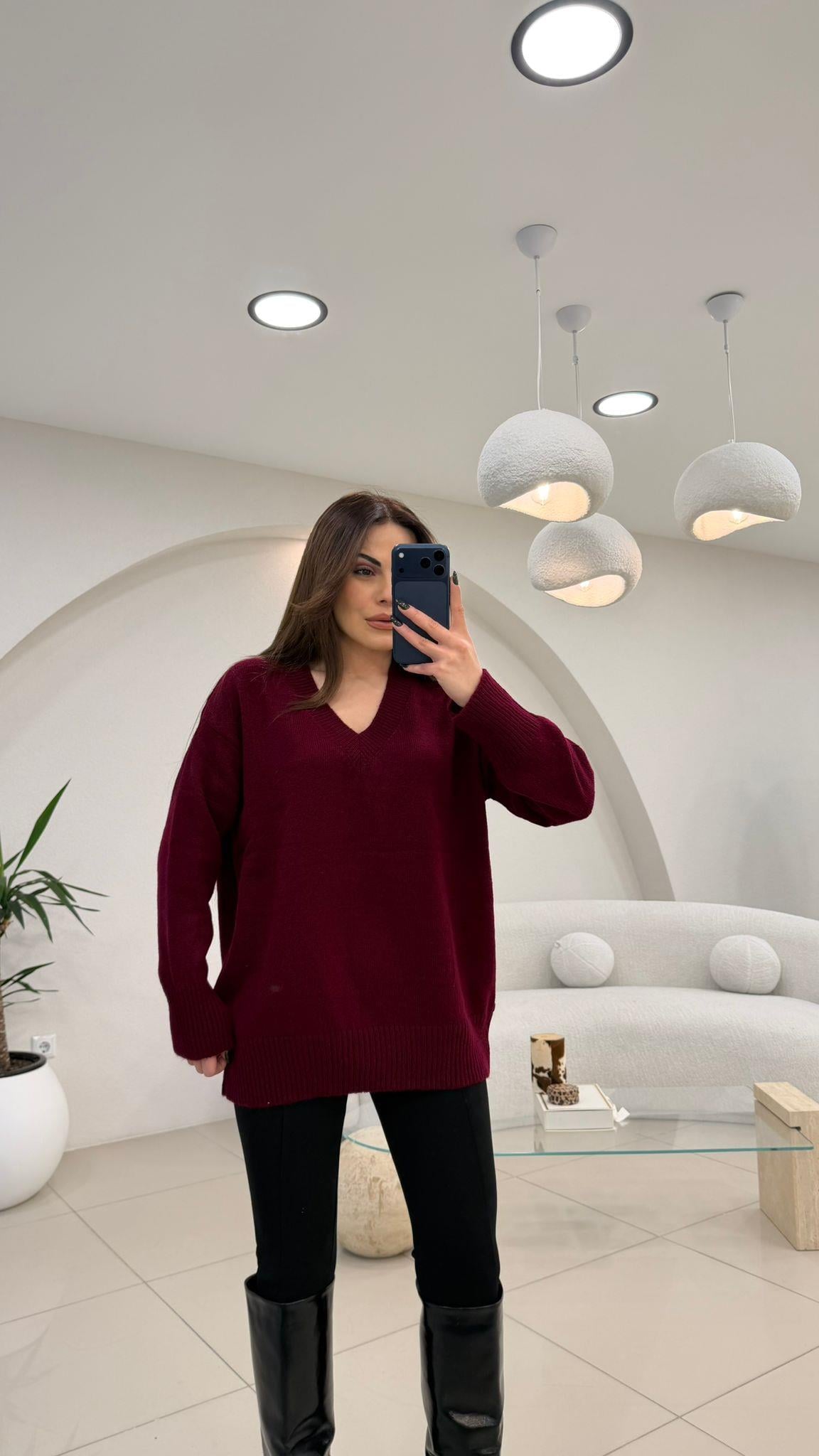 V YAKA BASİC KAZAK BORDO