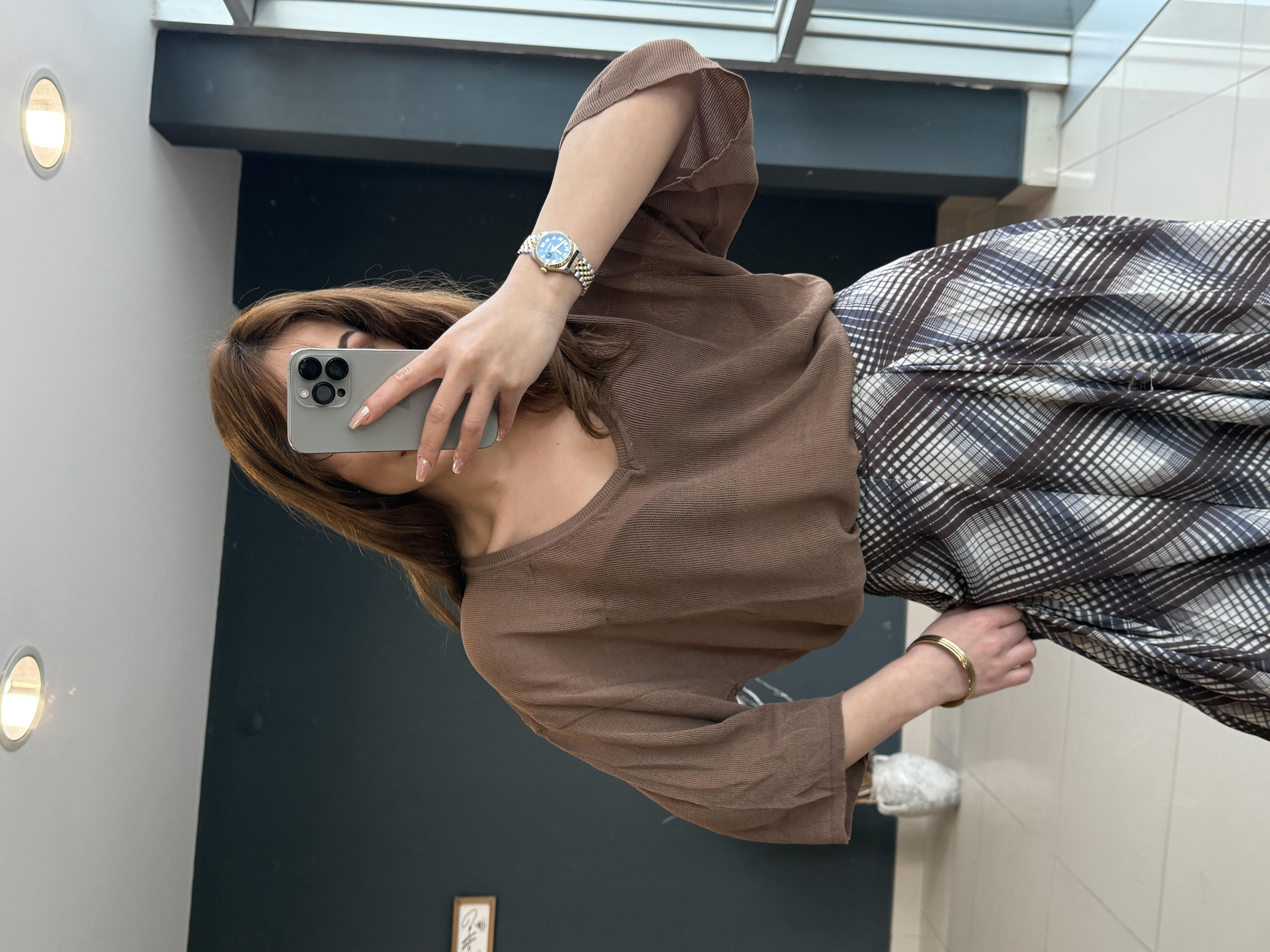 V YAKA TÜL MERSERİZE KAHVE