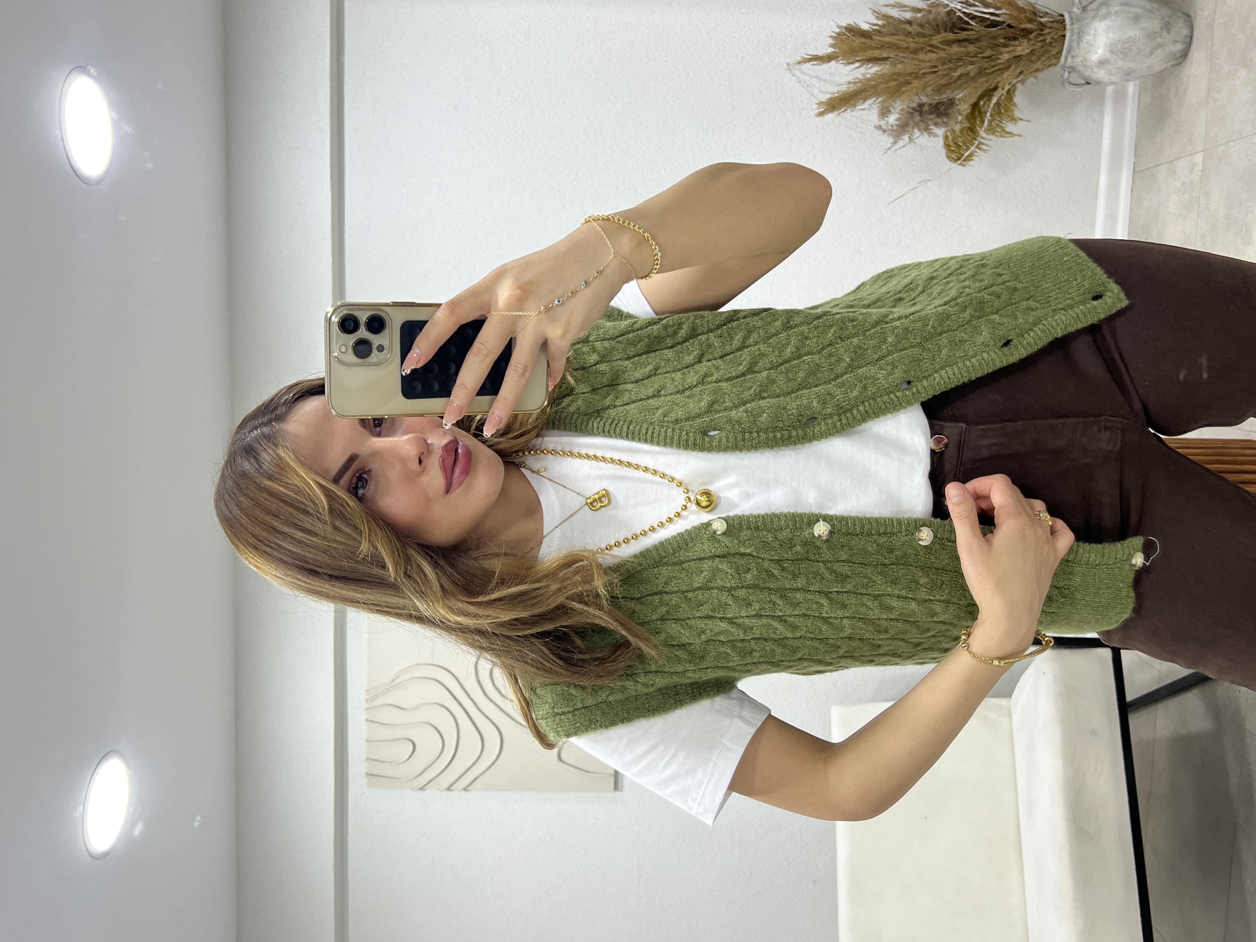 VİNTAGE ÖRGÜ YELEK HAKİ YEŞİL