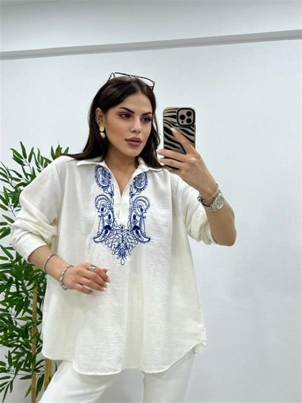 YAKA İŞLEMELİ KETEN GÖMEK