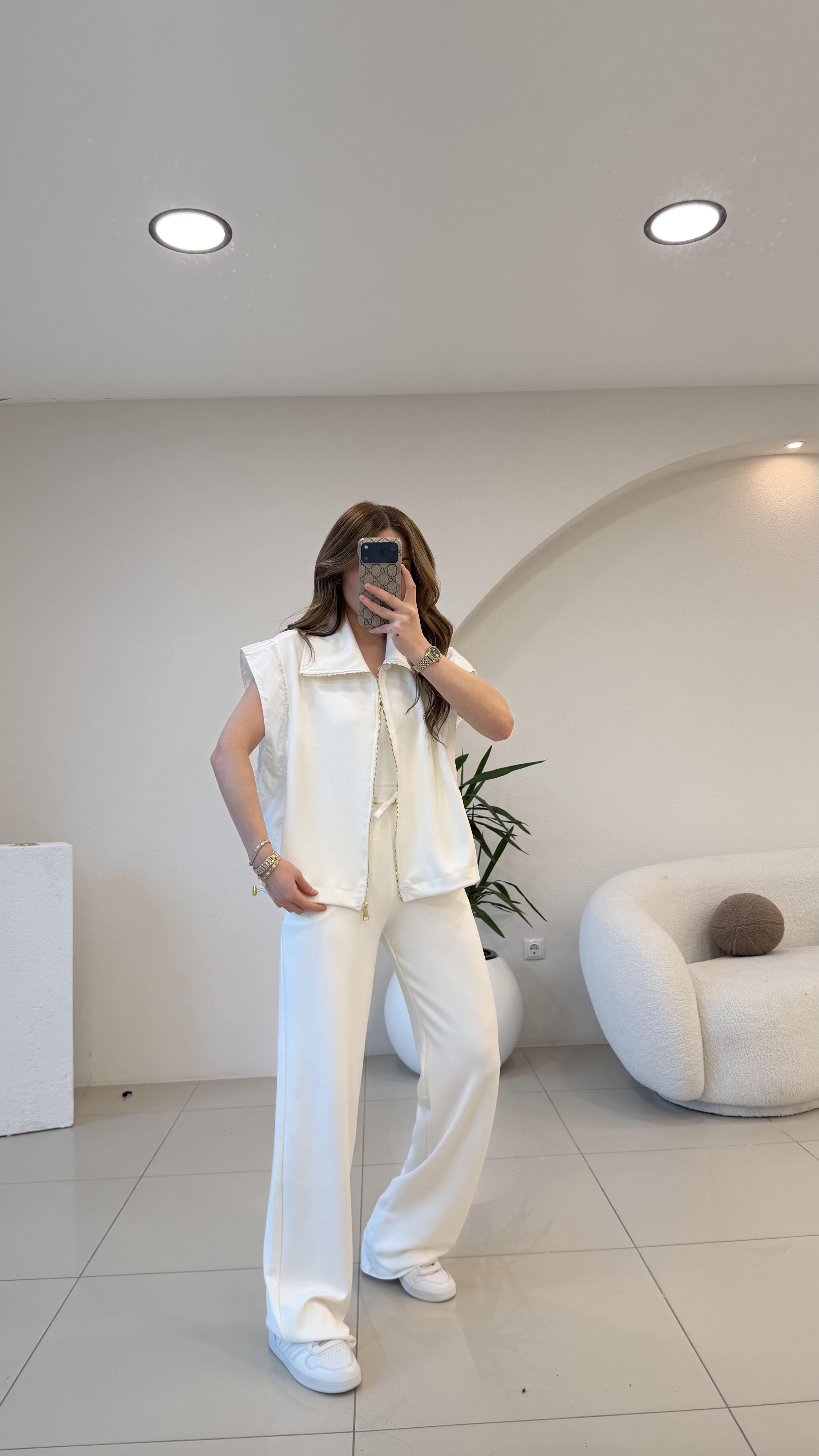 YELEKLİ YANLARI PARAŞÜT TAKIM BEYAZ