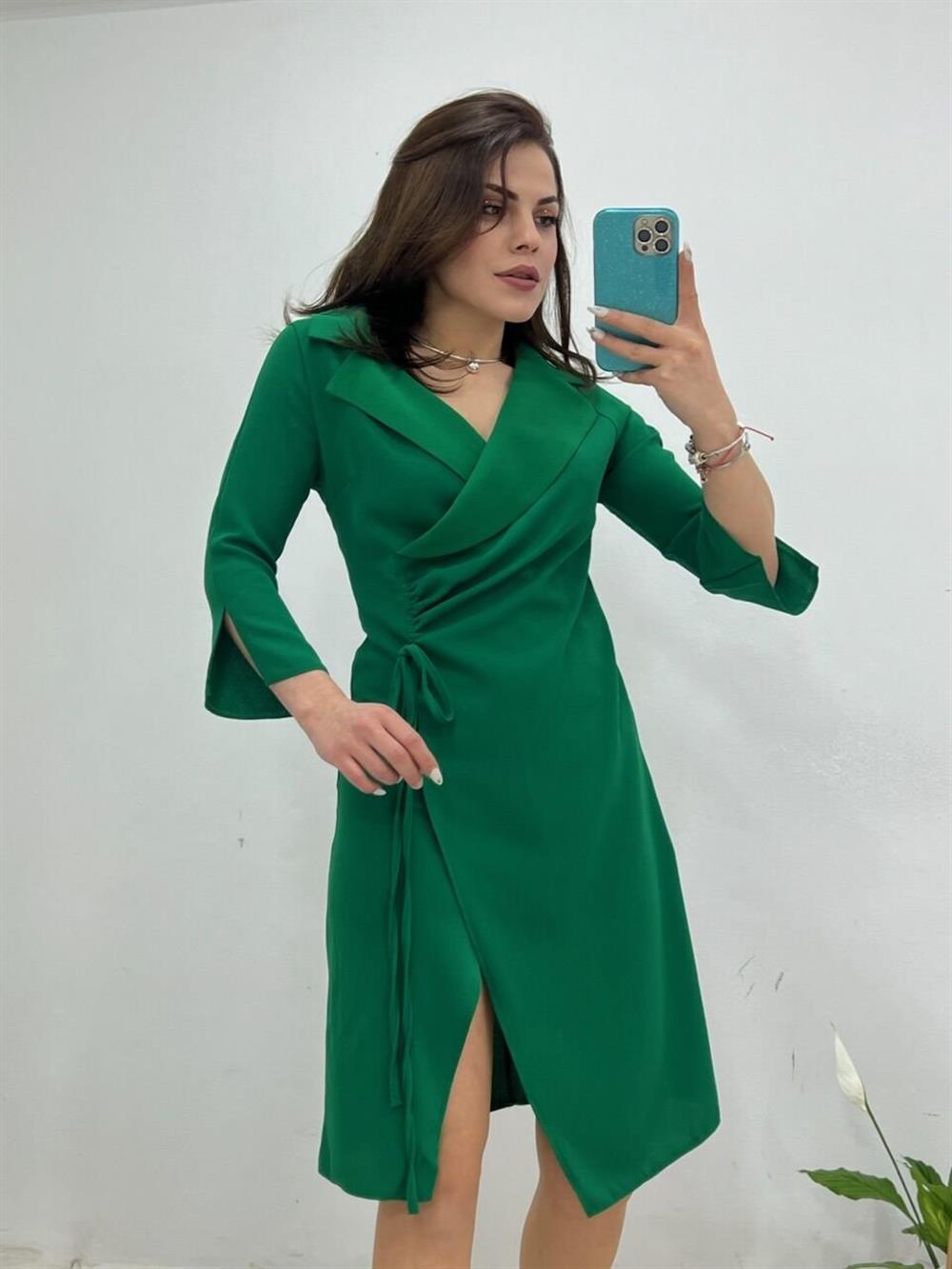 YEŞİL CEKET YAKA ELBİSE