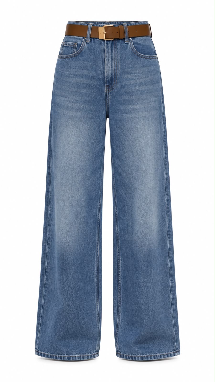 Yüksel Bel Wide-Leg Kemerli Palazzo Denim Pantolon