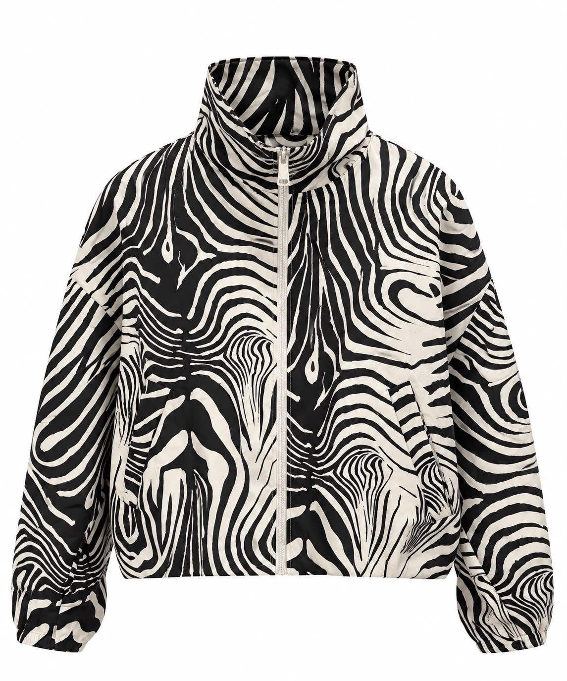 Zebra Desenli Dik Yaka Fermuarlı Ceket