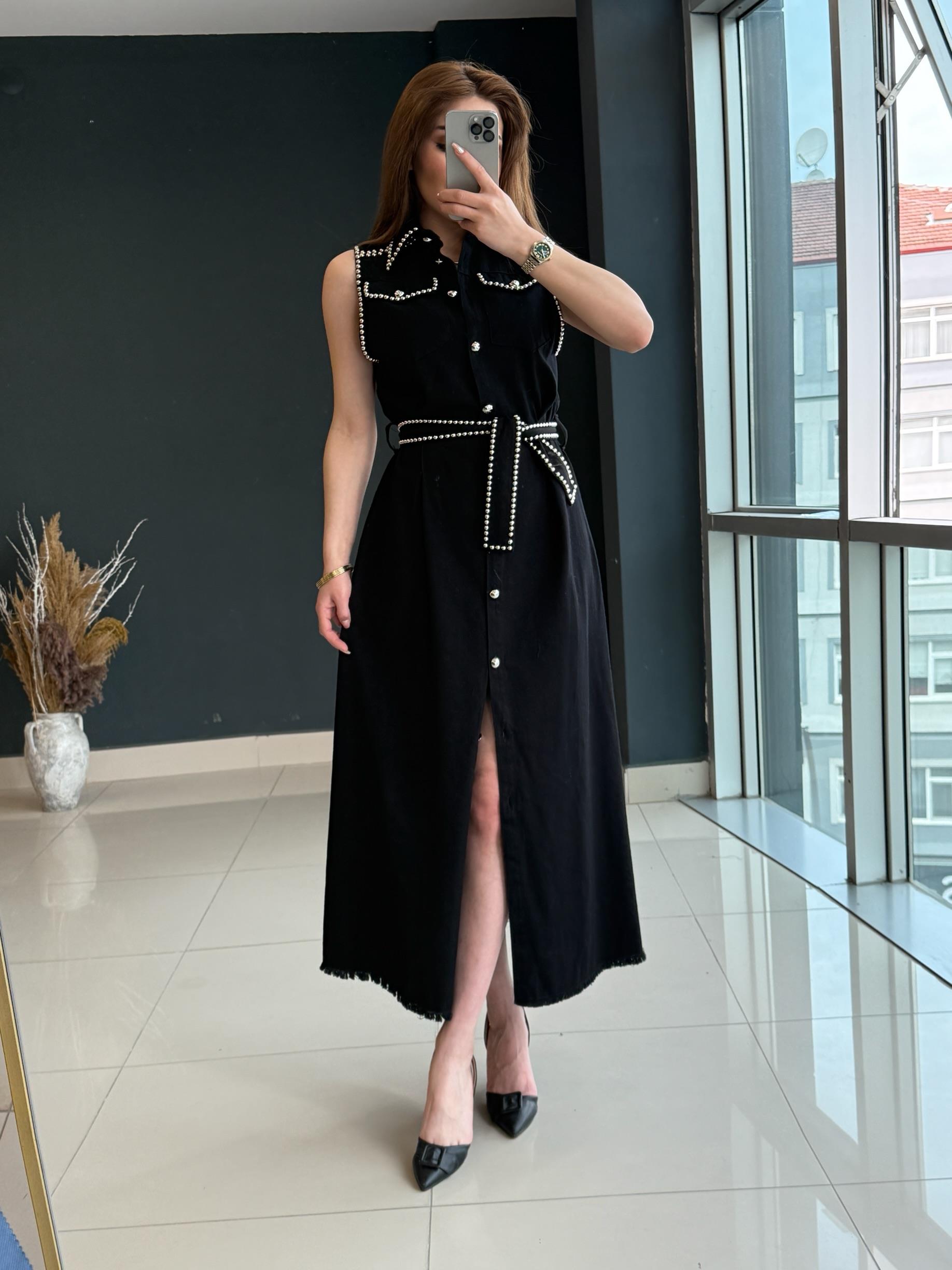 ZIMBA DETAYLI ELBİSE SİYAH