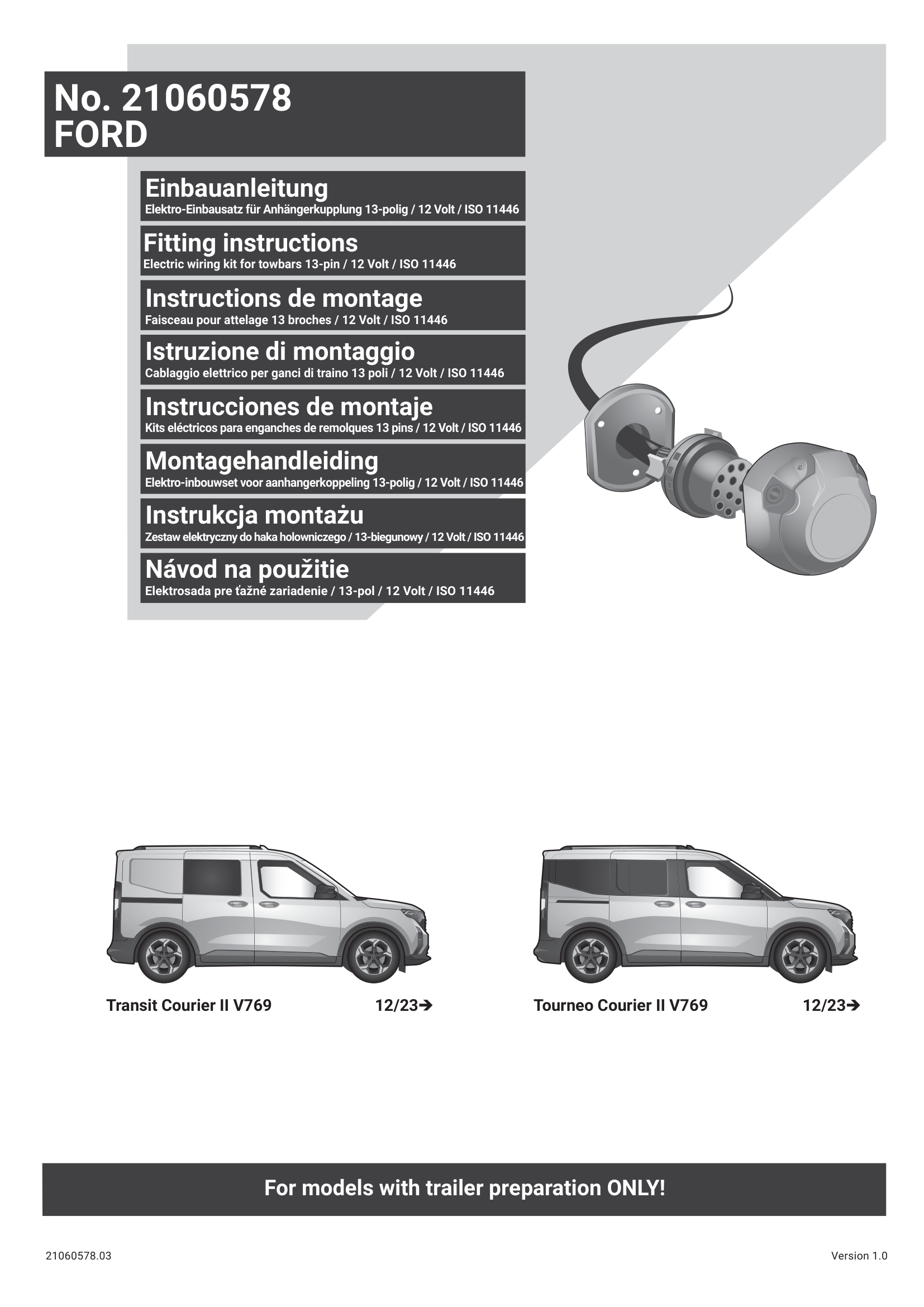 Ford Transit Courier II V769 13 Pin Çeki Demiri Elektrik Tesisatı (2023→)