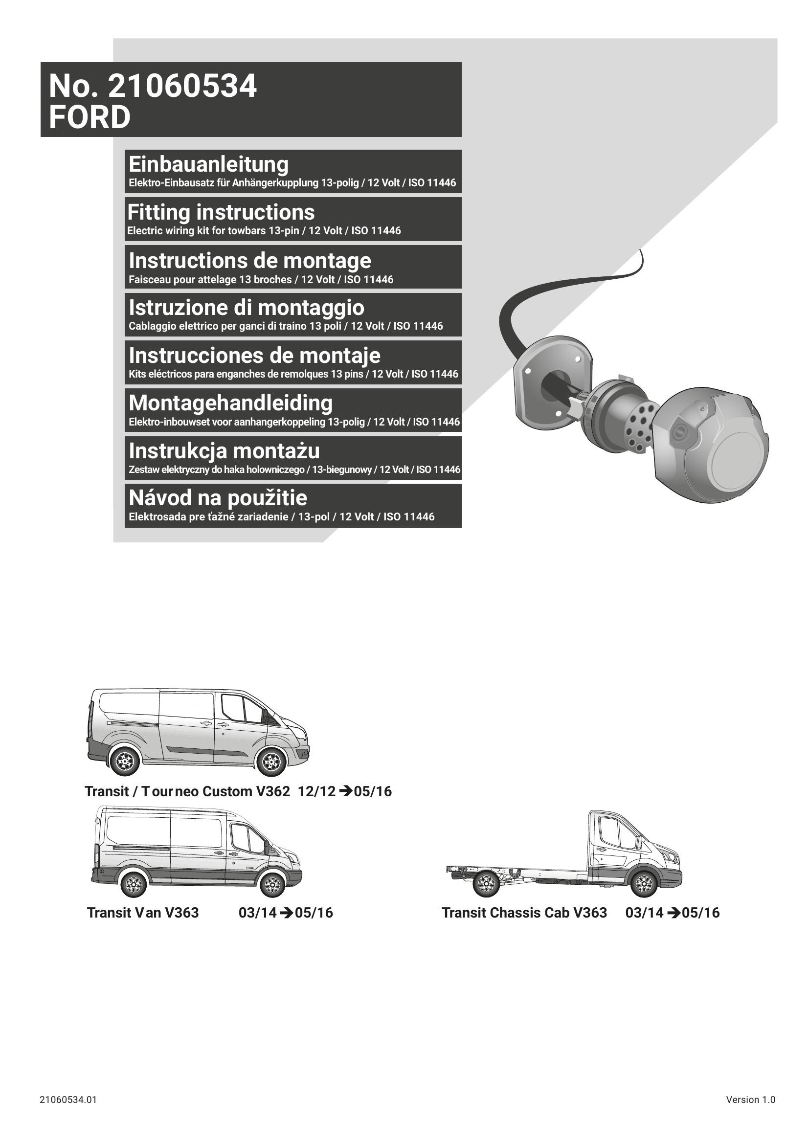 Ford Transit Custom 13 Pin Çeki Demiri Elektrik Tesisatı (2012–2016)