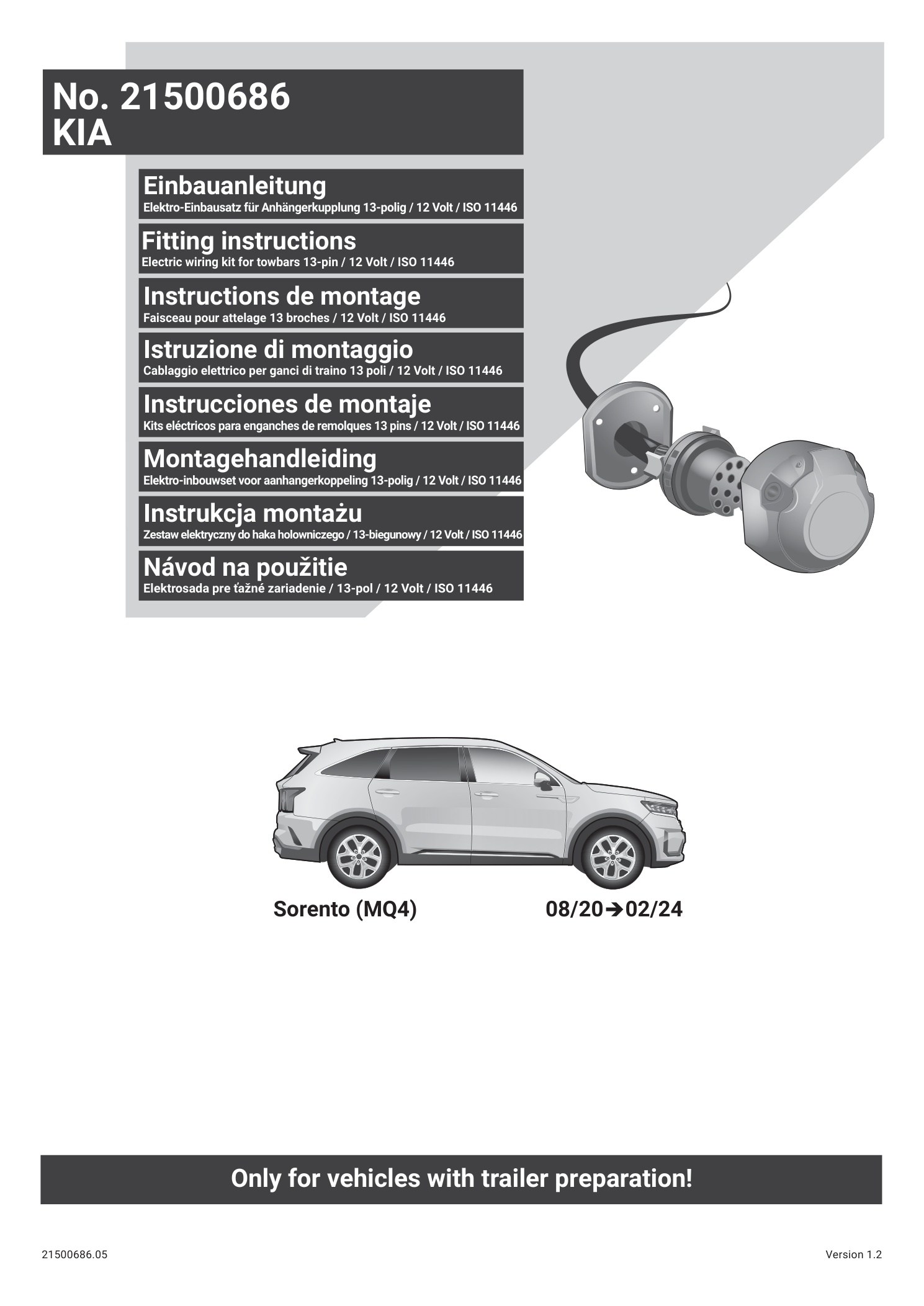KİA 	Sorento  2020-2024  Orijinal Tesisat (Römork Hazırlığı olan)
