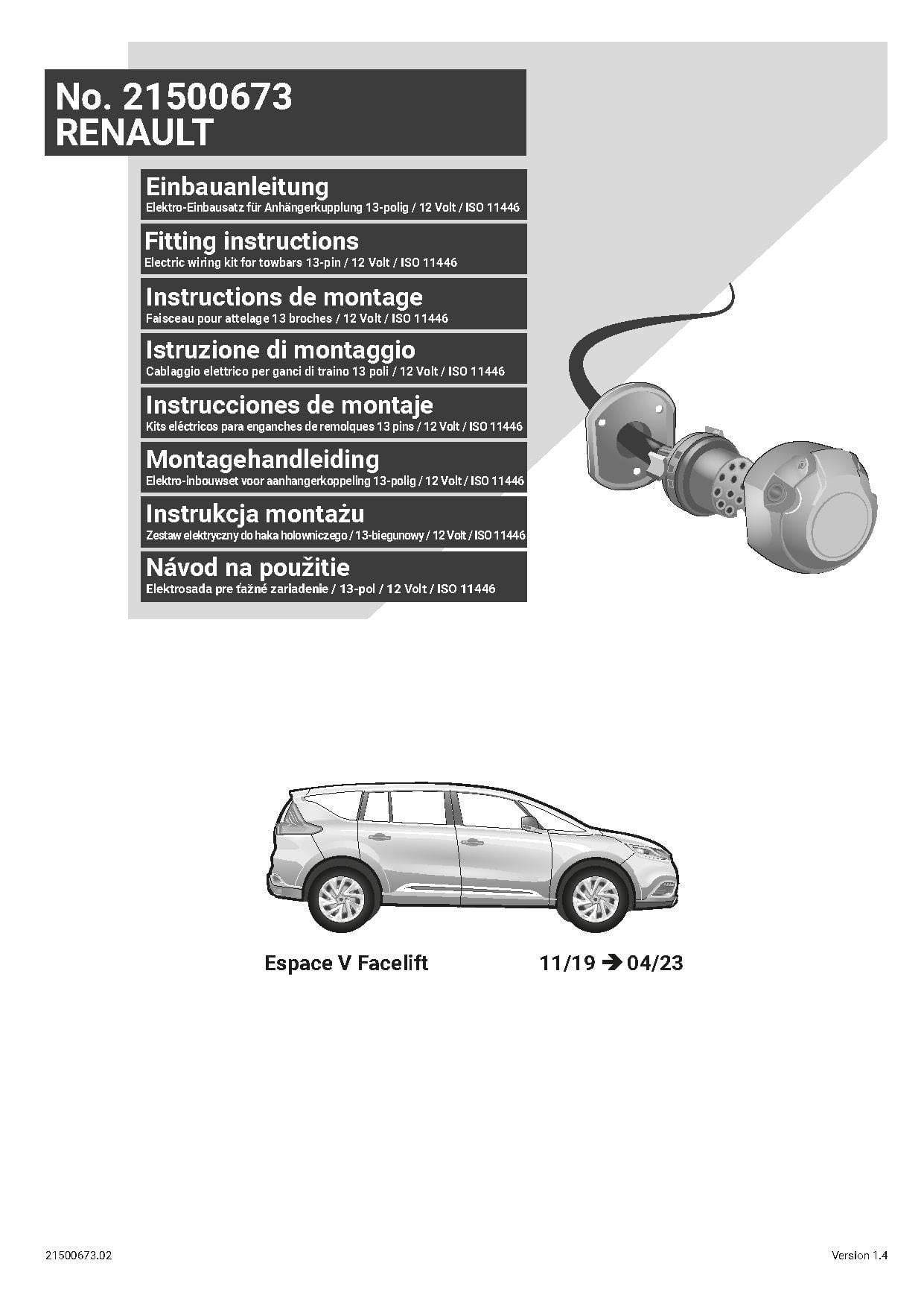 Renault Espace V 13 Pin Çeki Demiri Elektrik Tesisatı (2019–2023)