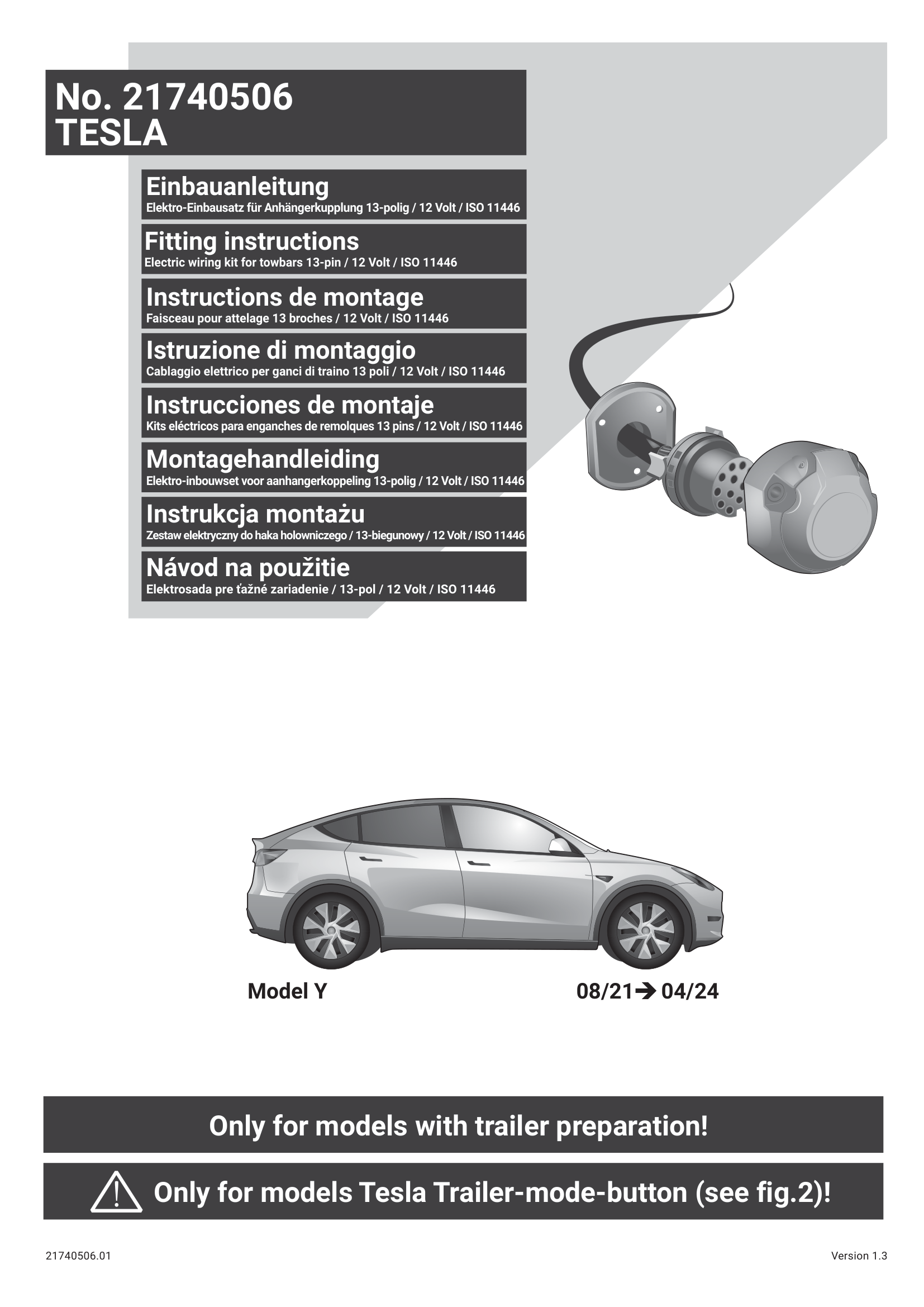 Tesla Model Y 13 Pim Çeki Demiri Elektrik Tesisatı (2021–2024)