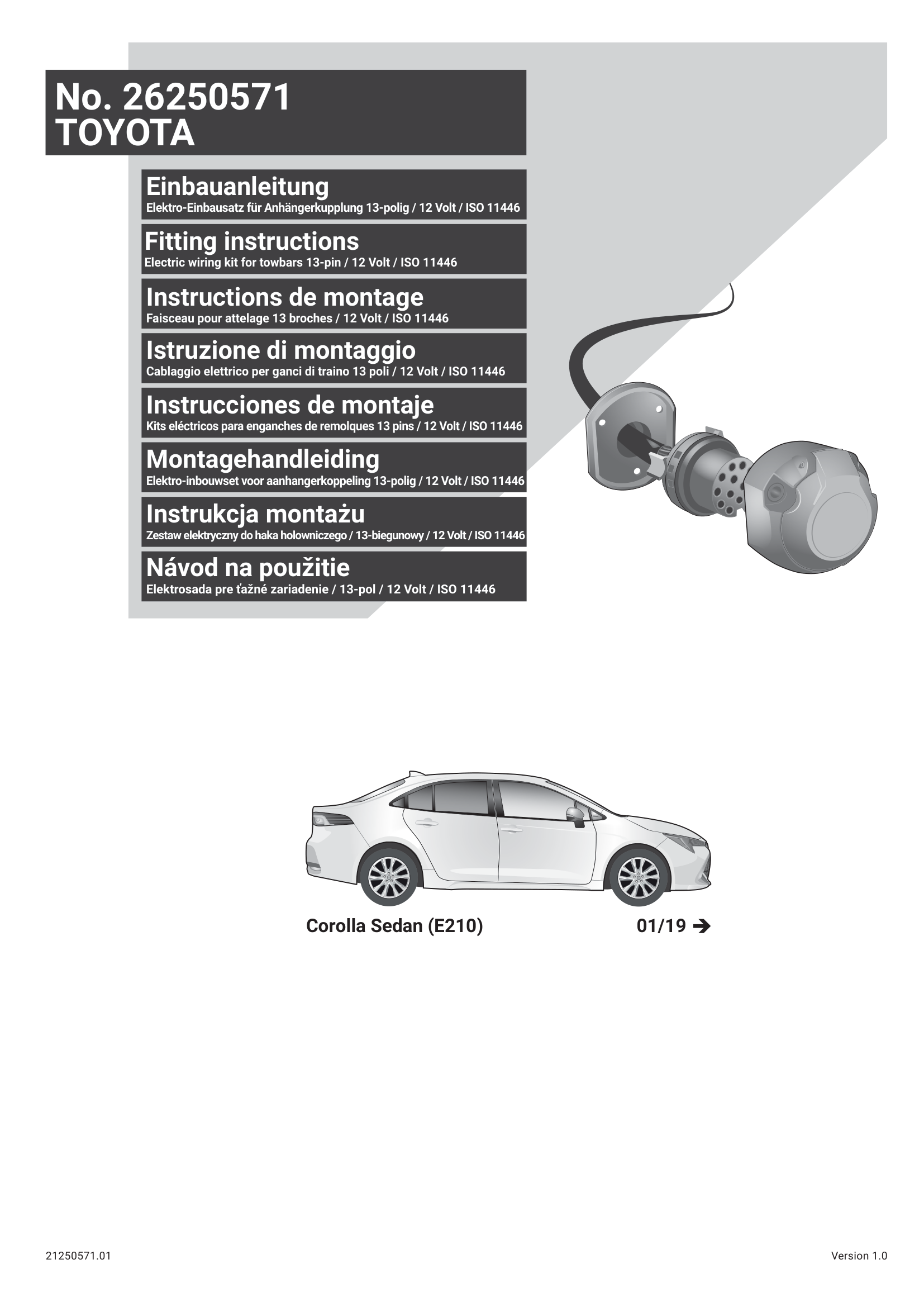 Toyota Corolla E21 Sedan 13 Pin Çeki Demiri Elektrik Tesisatı (2019→)