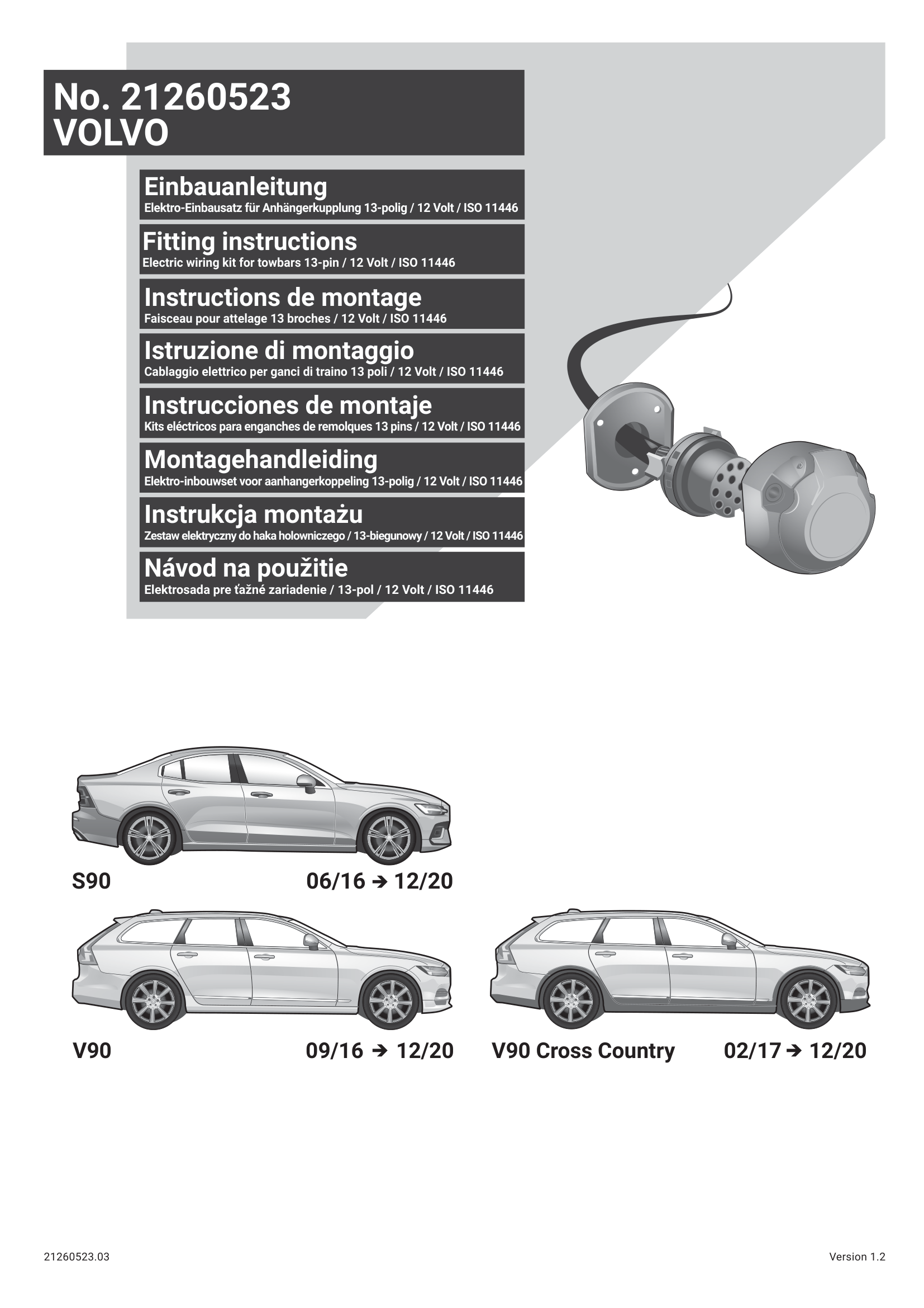 Volvo V90 II 13 Pin Çeki Demiri Elektrik Tesisatı (2016–2020)