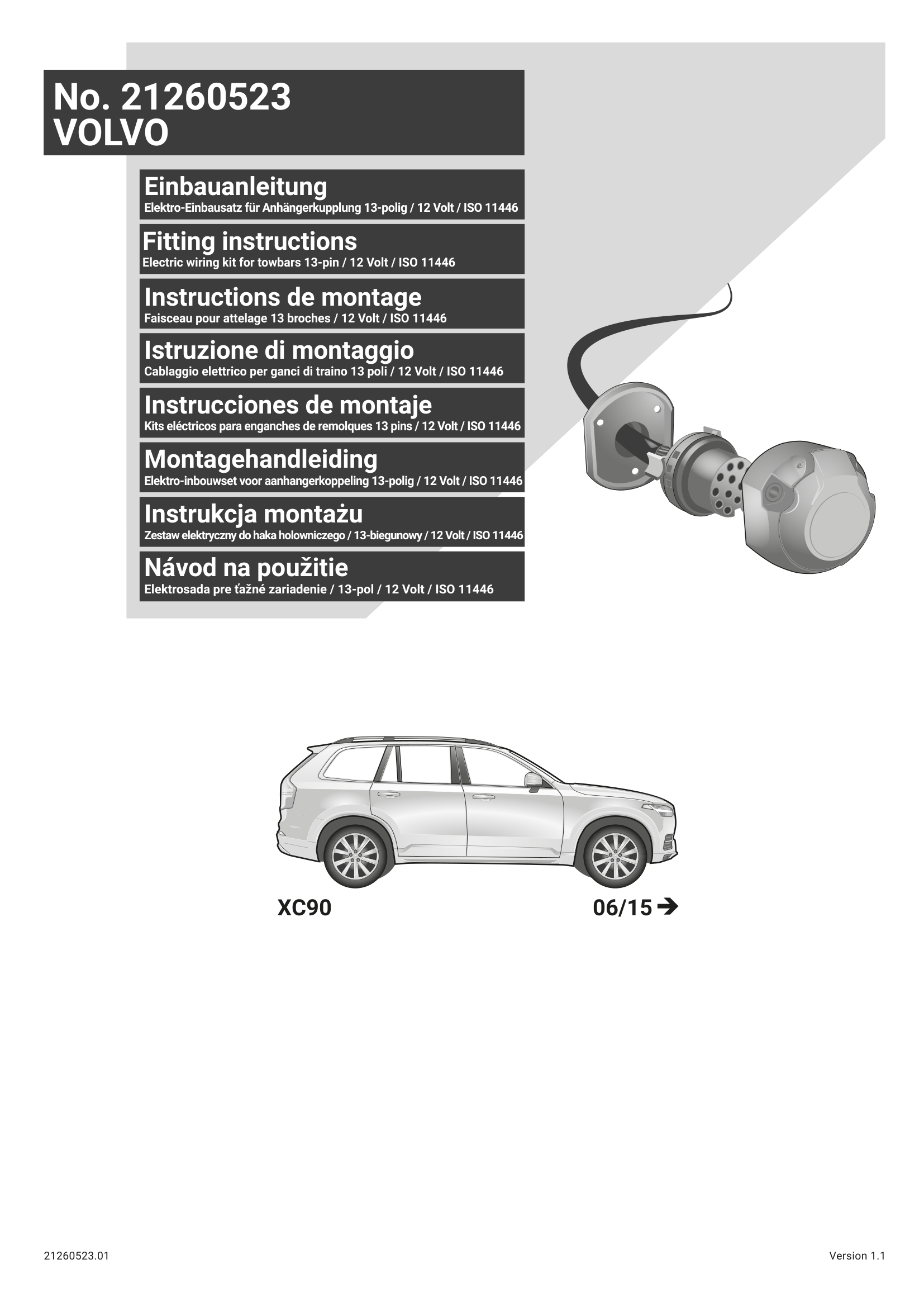 Volvo XC90 II 13 Pin Çeki Demiri Elektrik Tesisatı (2015→)