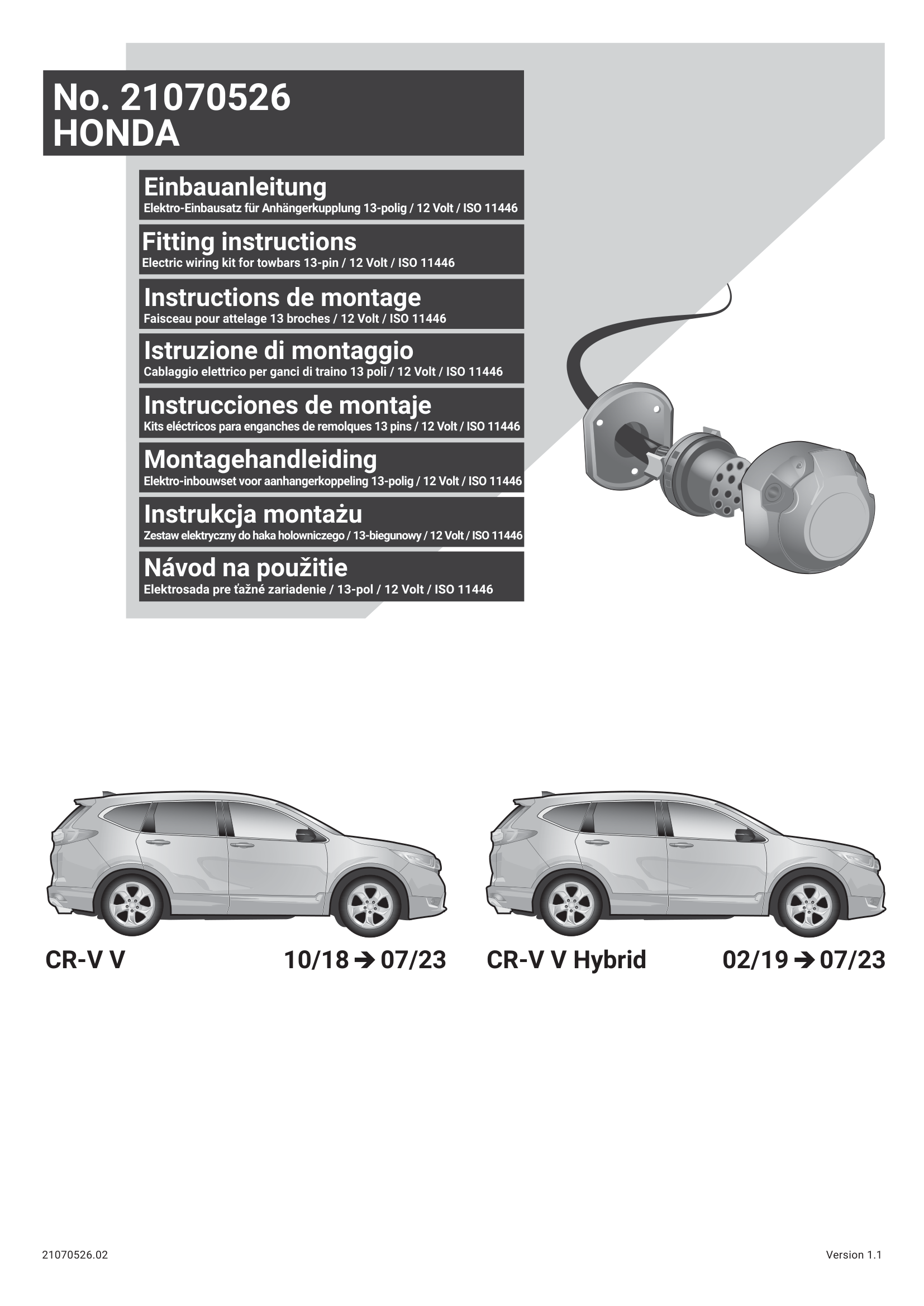 Honda CR-V V / CR-V V Hybrid 13 Pin Çeki Demiri Elektrik Tesisatı (2018–2023)