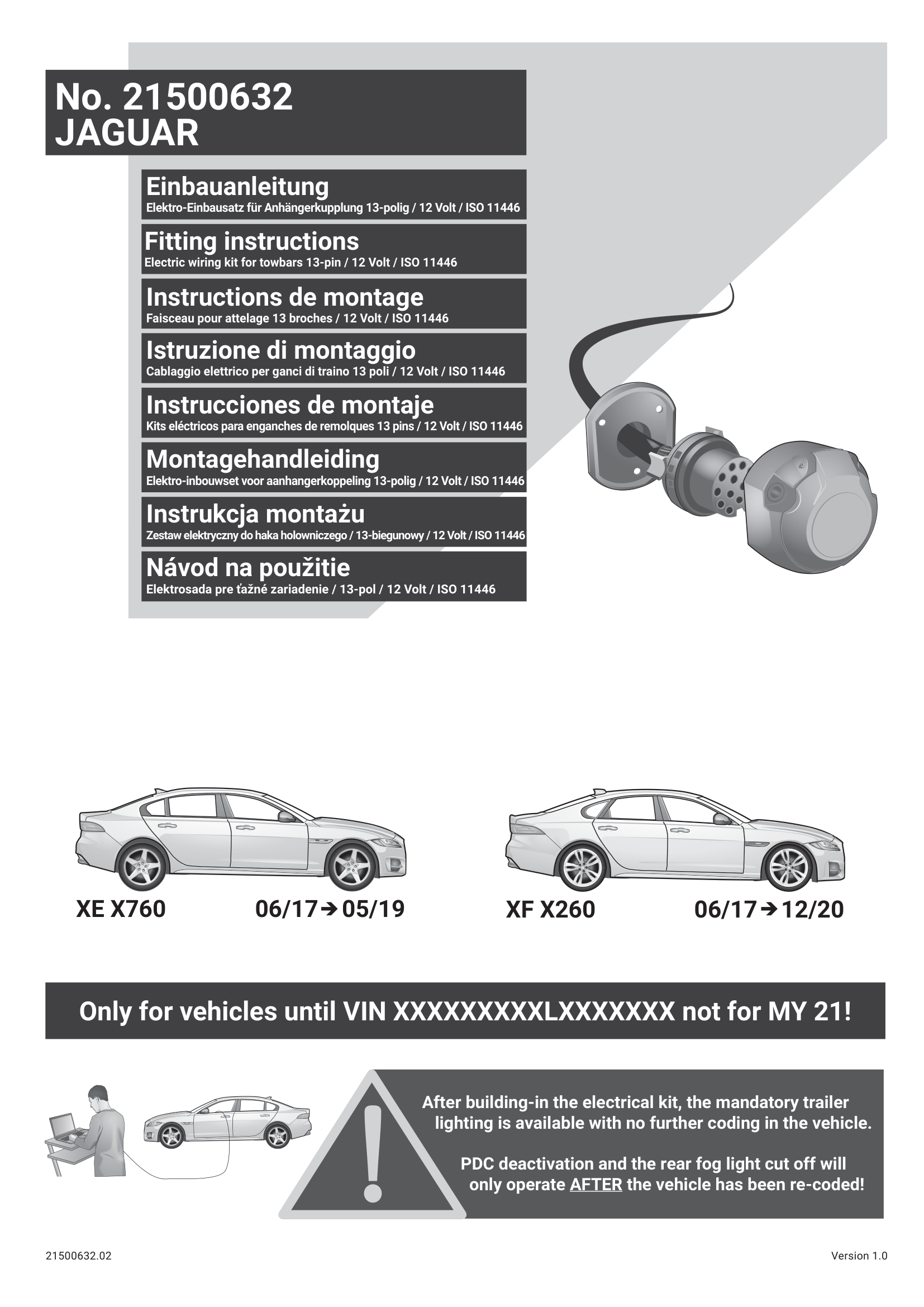 Jaguar XF X260 13 Pin Çeki Demiri Elektrik Tesisatı (2017–2020
