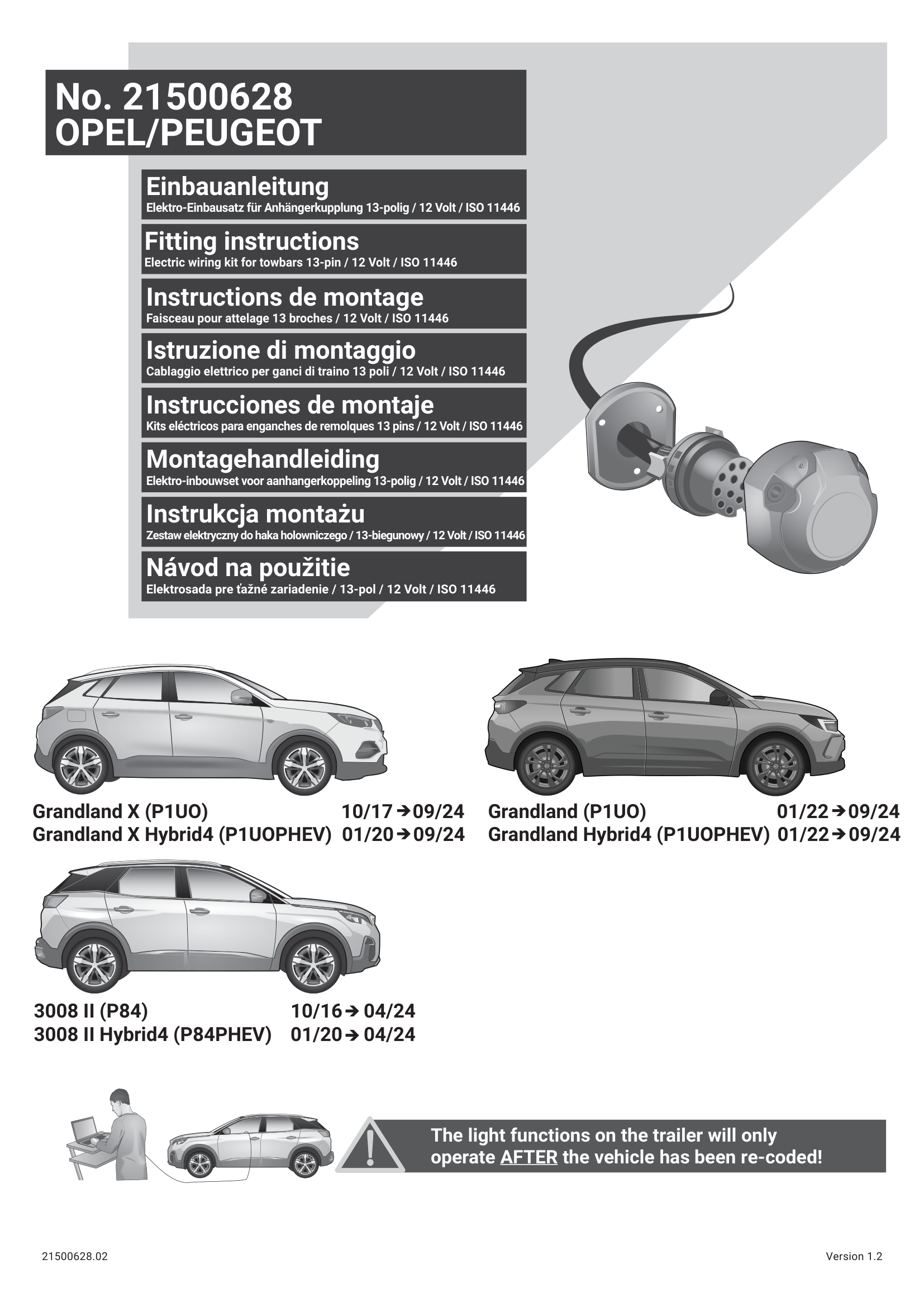 Opel Grandland X /Hybrid 13 Pin Çeki Demiri Elektrik Tesisatı (2017–2024)