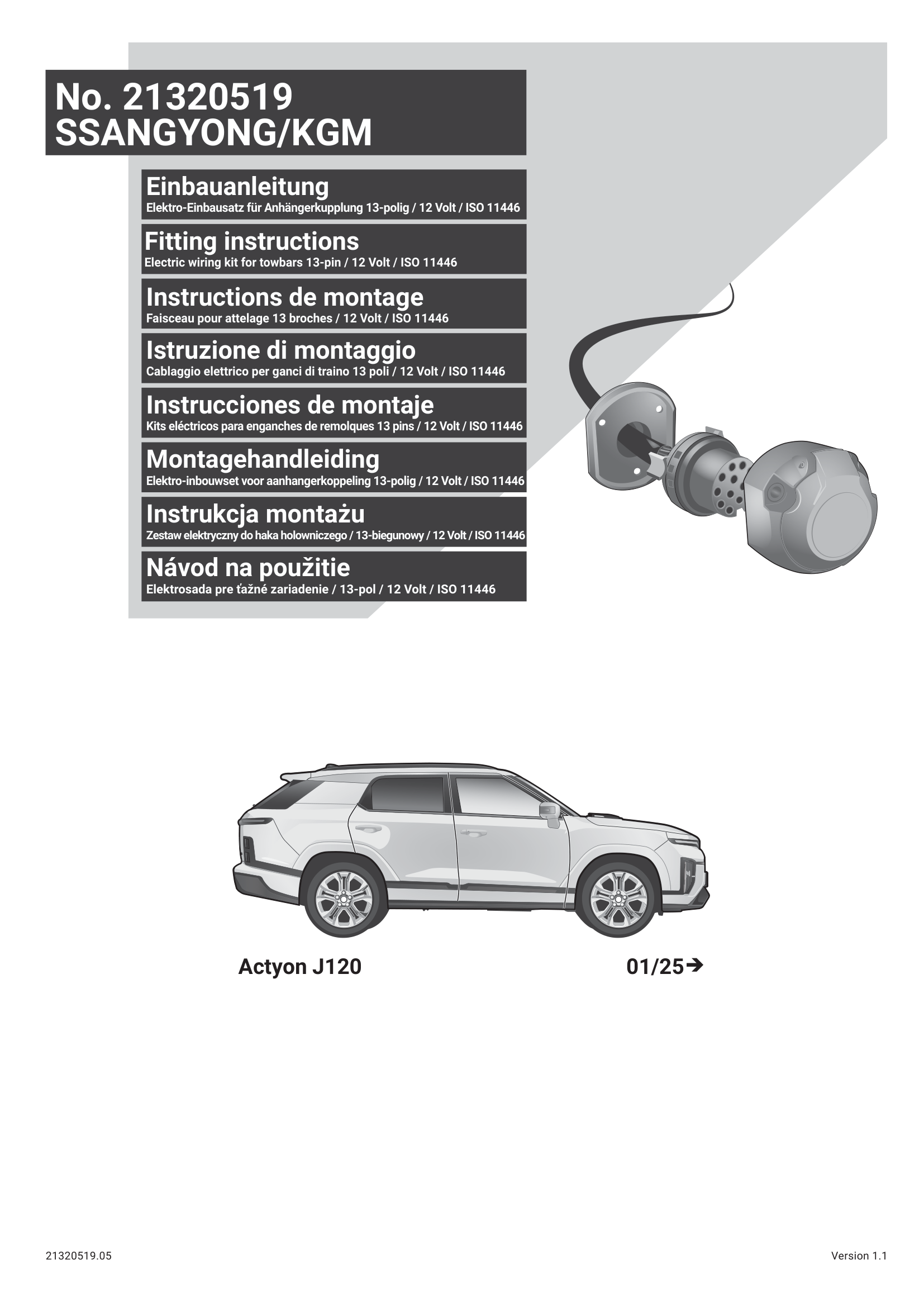SsangYong / KGM Actyon J120 13 Pin Çeki Demiri Elektrik Tesisatı (2025→)