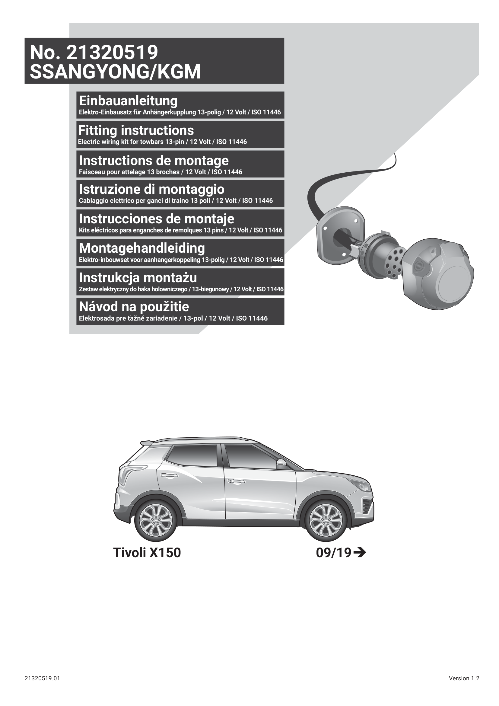 SsangYong / KGM Tivoli X150 13 Pin Çeki Demiri Elektrik Tesisatı (2019→)
