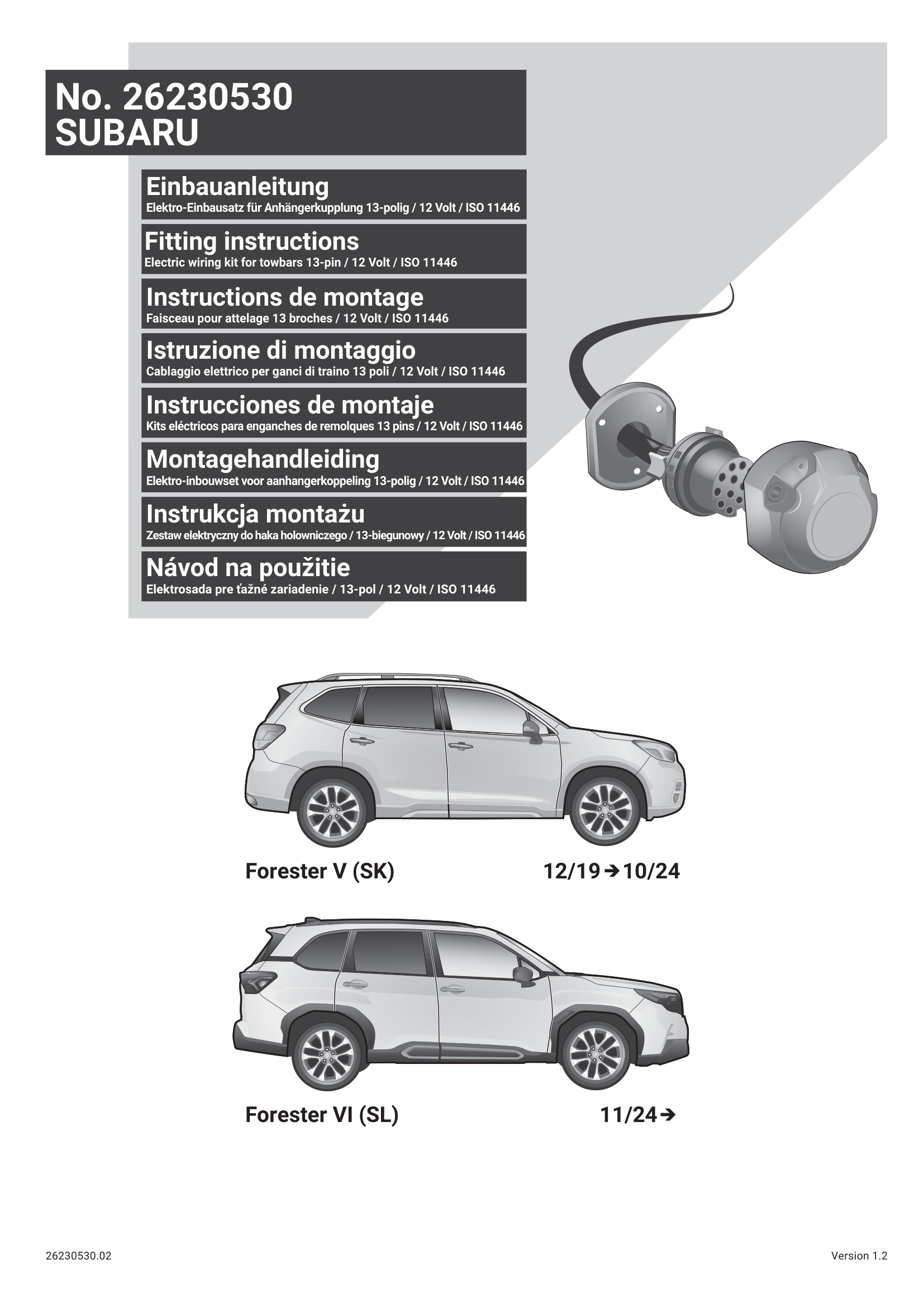 Subaru Forester VI (SL) 13 Pin Çeki Demiri Elektrik Tesisatı (2024→)