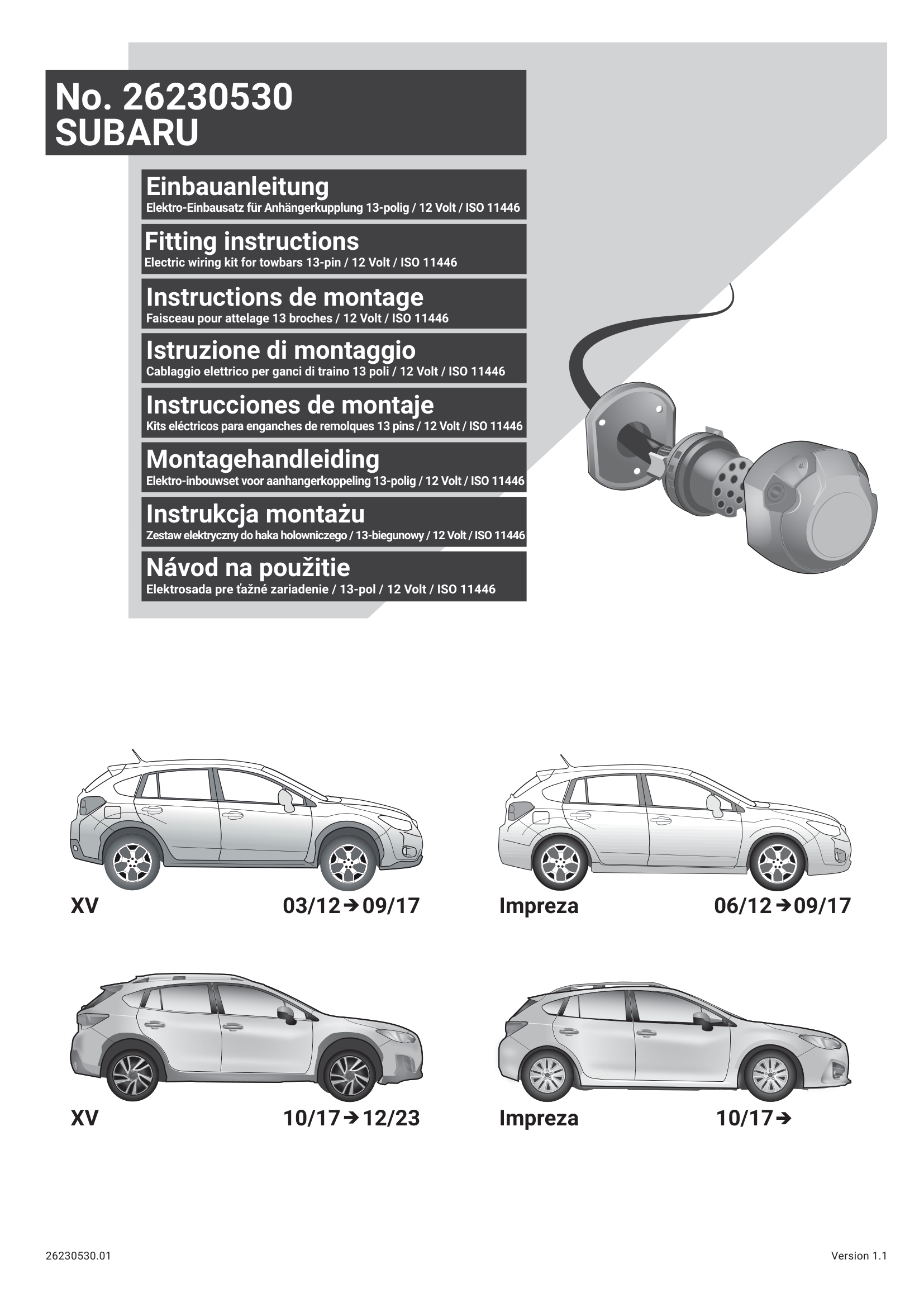 Subaru Impreza III / IV 13 Pin Çeki Demiri Elektrik Tesisatı (2012→)