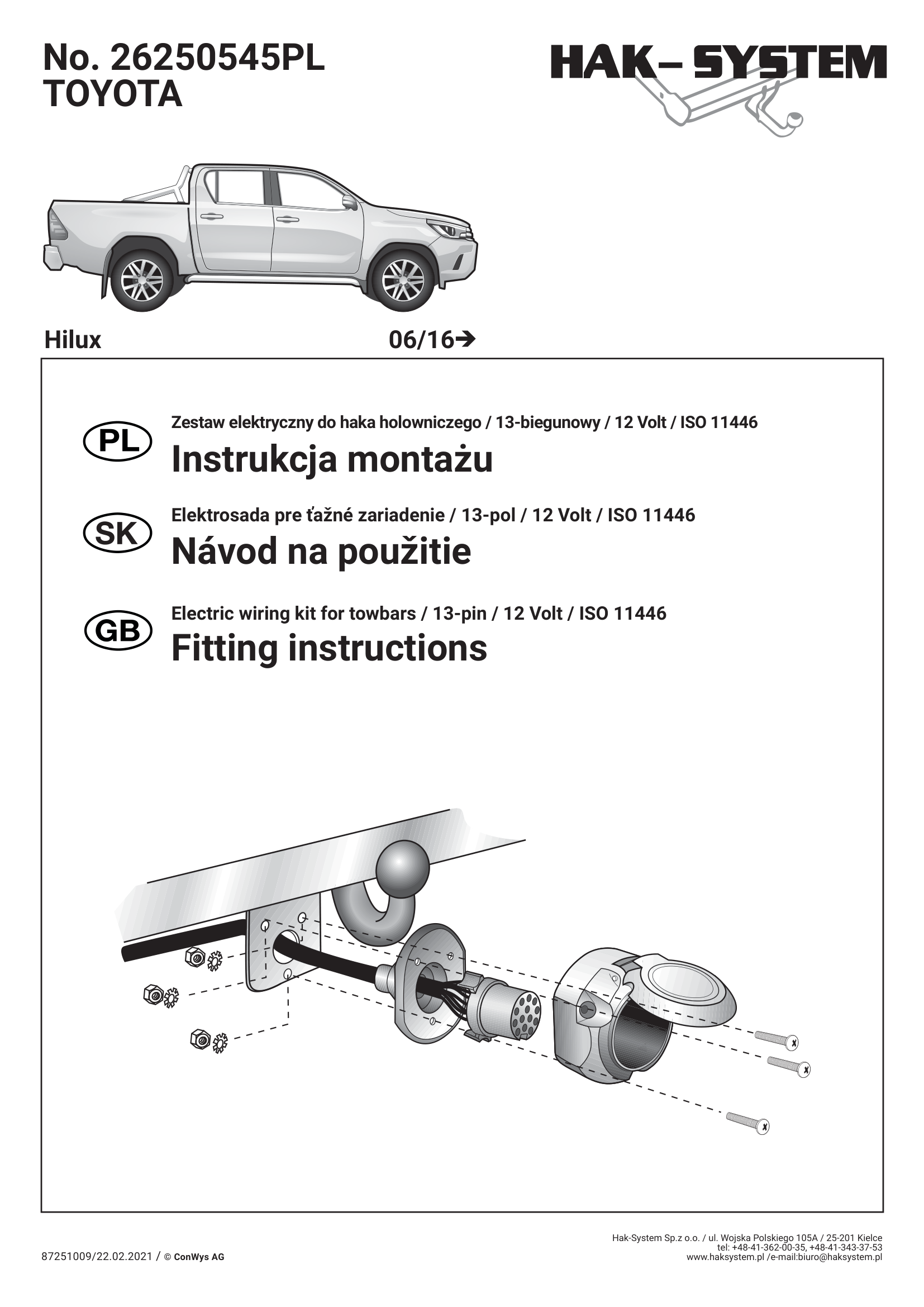 Toyota Hilux 13 Pin Çeki Demiri Elektrik Tesisatı (2016→)