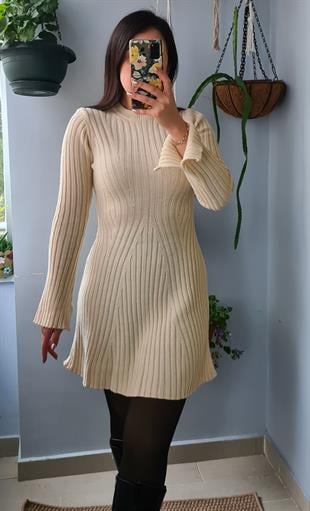Triko Elbise Bej