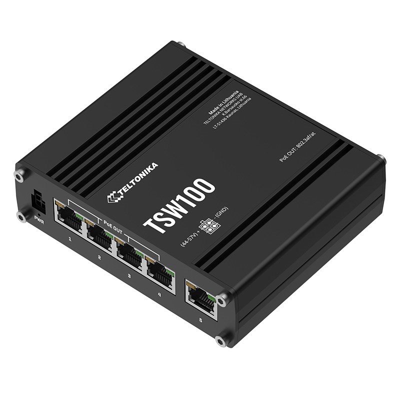 TELTONİKA TSW100 4 PORT 10/100/1000 4 PORT POE 1 PORT UPLINK 120W YONETILEMEZ ENDÜSTRİYEL SWITCH