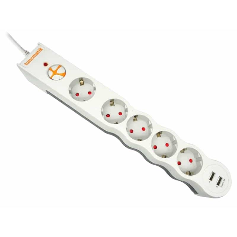 TUNÇMATİK POWERSURGE TSK5015 1050 JOULES 5'Lİ BEYAZ /1.,5M /USB'Lİ AKIM KORUMALI PRİZ