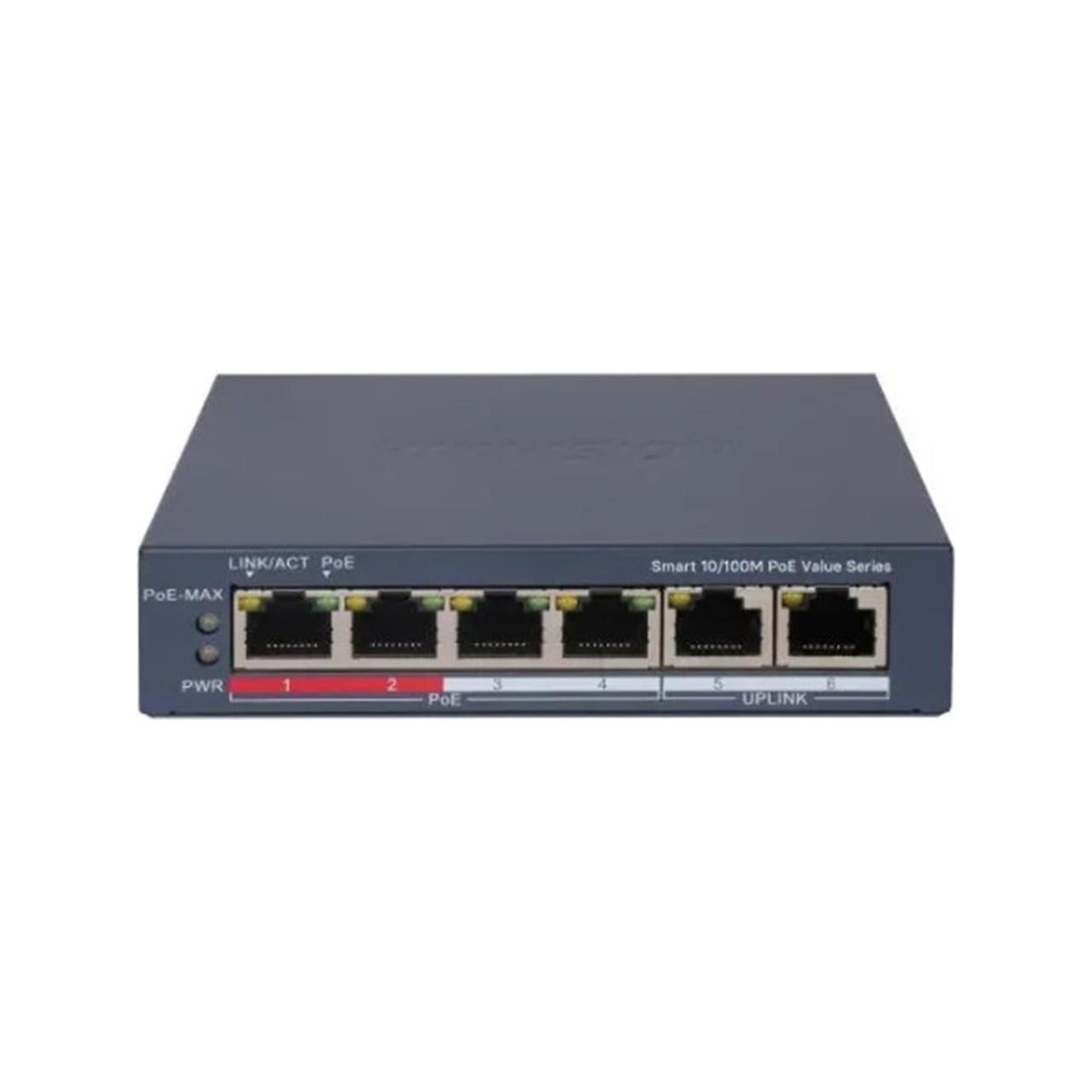 HIKVISION DS-3E1106P-EI/M 4 PORT 10/100 4 PORT POE+ 2 PORT UPLINK 45W YONETILEMEZ SWITCH