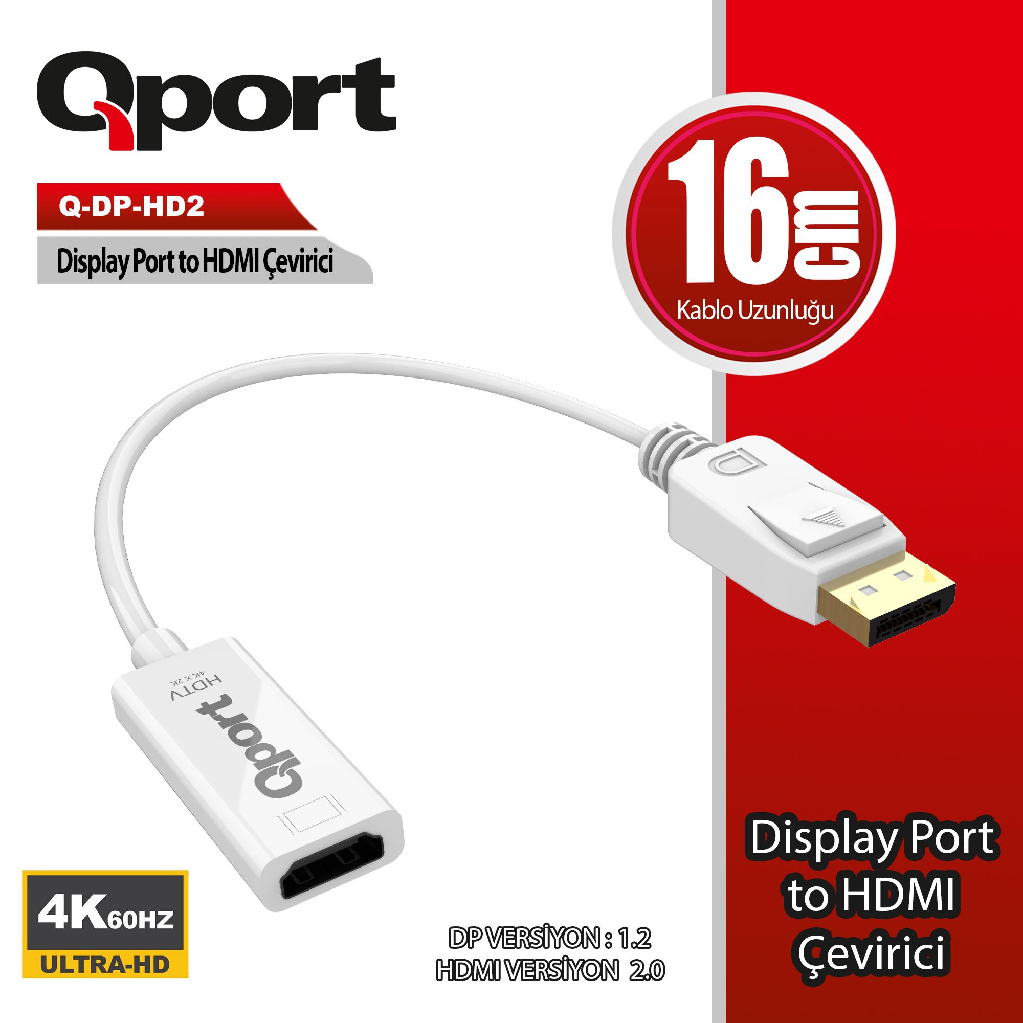 QPORT Q-DP-HD2 DISPLAY TO HDMI 4K ÇEVİRİCİ ADAPTÖR