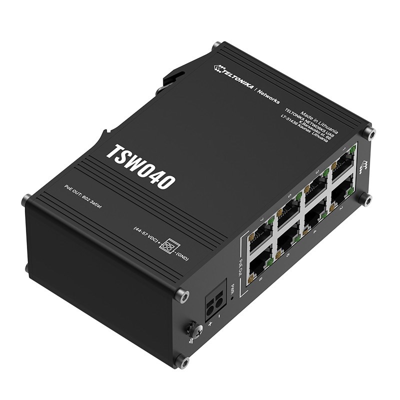 TELTONİKA TSW040 8 PORT 10/100 8 PORT POE 240 WATT YONETILEMEZ ENDÜSTRİYEL SWITCH
