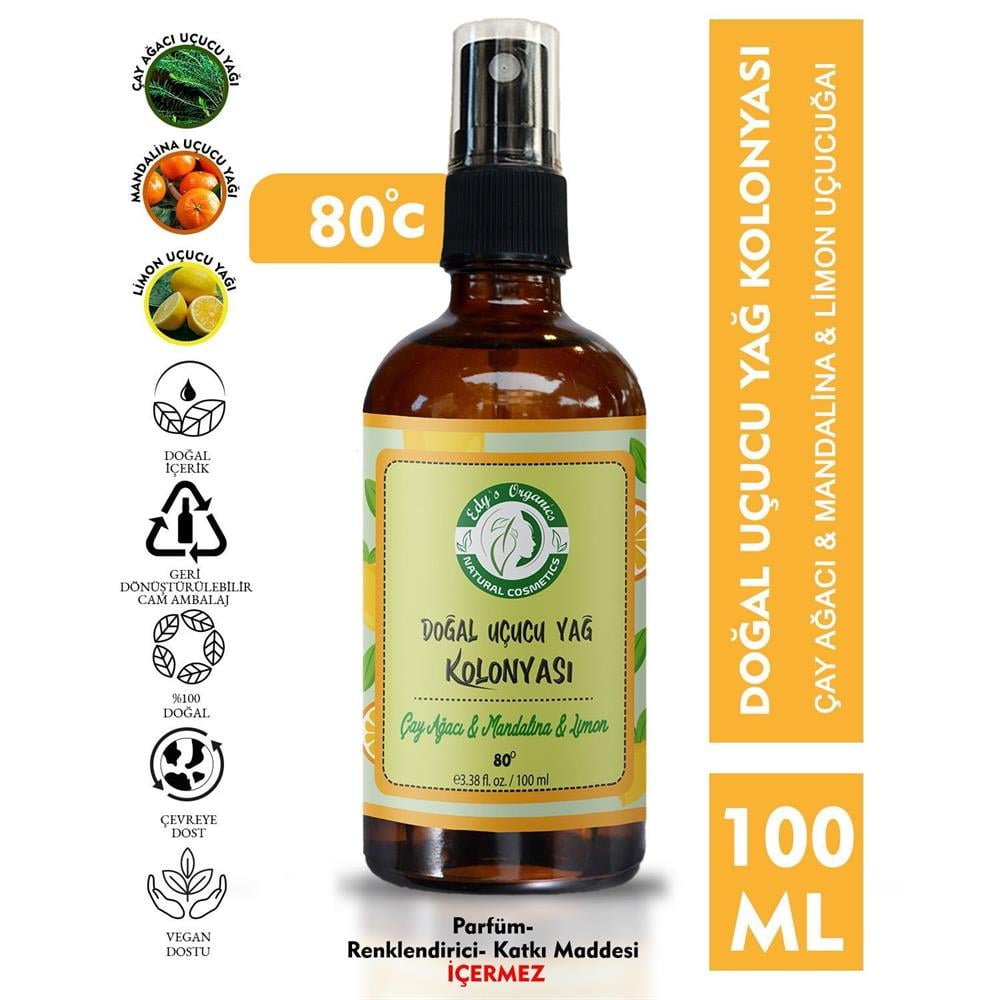 Doğal Uçucu Yağ Kolonyası |  Mandalina& Limon& Çay Ağacı | 100 ml