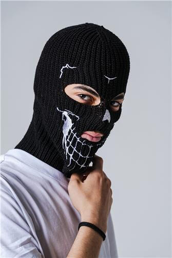 Skull Siyah Örme Balaklava Maske