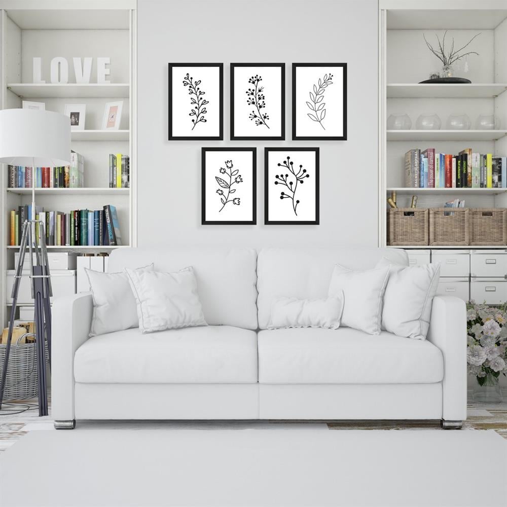 5 Parça Çerçeve Görünümlü Çizim Bitki Panosu