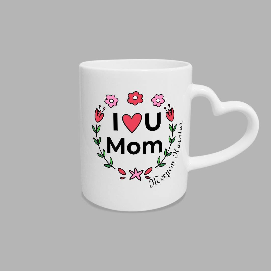 Anneler Günü Kupası Kalpli Kulp I LOVE U MOM